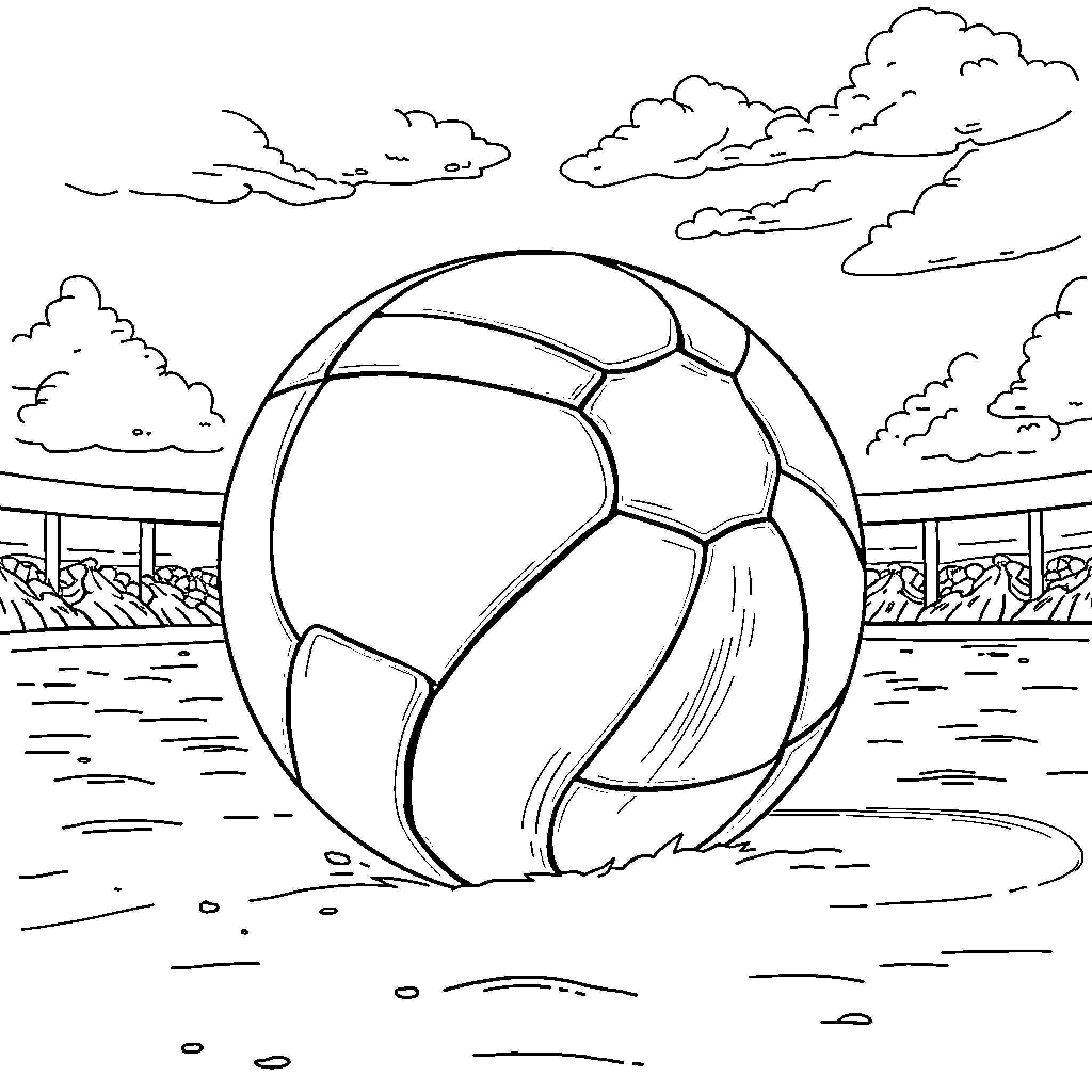 Volleyball game in the stadium Coloring Page (free black-and-white line drawing printable PDF for all, from beginners to advanced learners, including children, teens, adults, and seniors)
