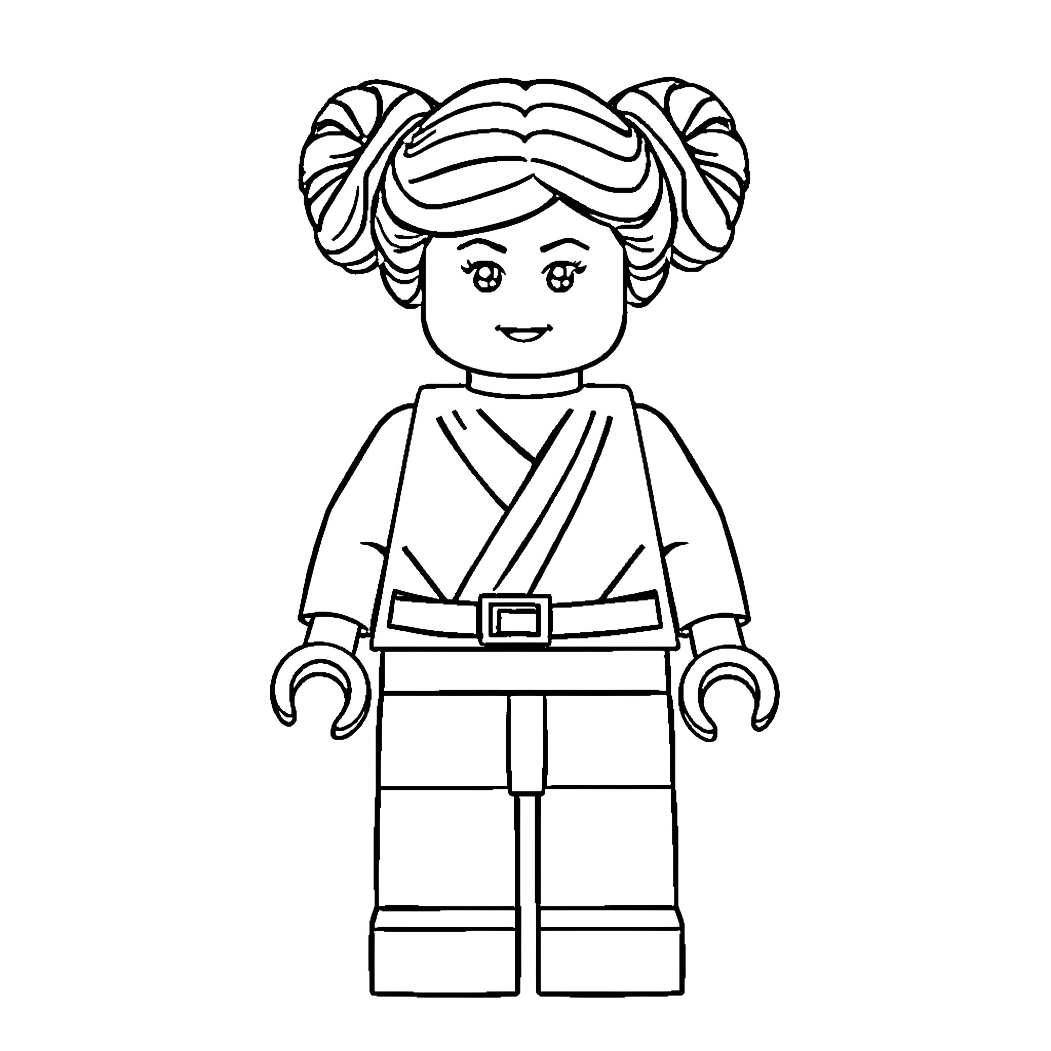 Princess Leia in Iconic Star Wars Outfit Coloring Page (free black-and-white line drawing printable PDF for all, from beginners to advanced learners, including children, teens, adults, and seniors)