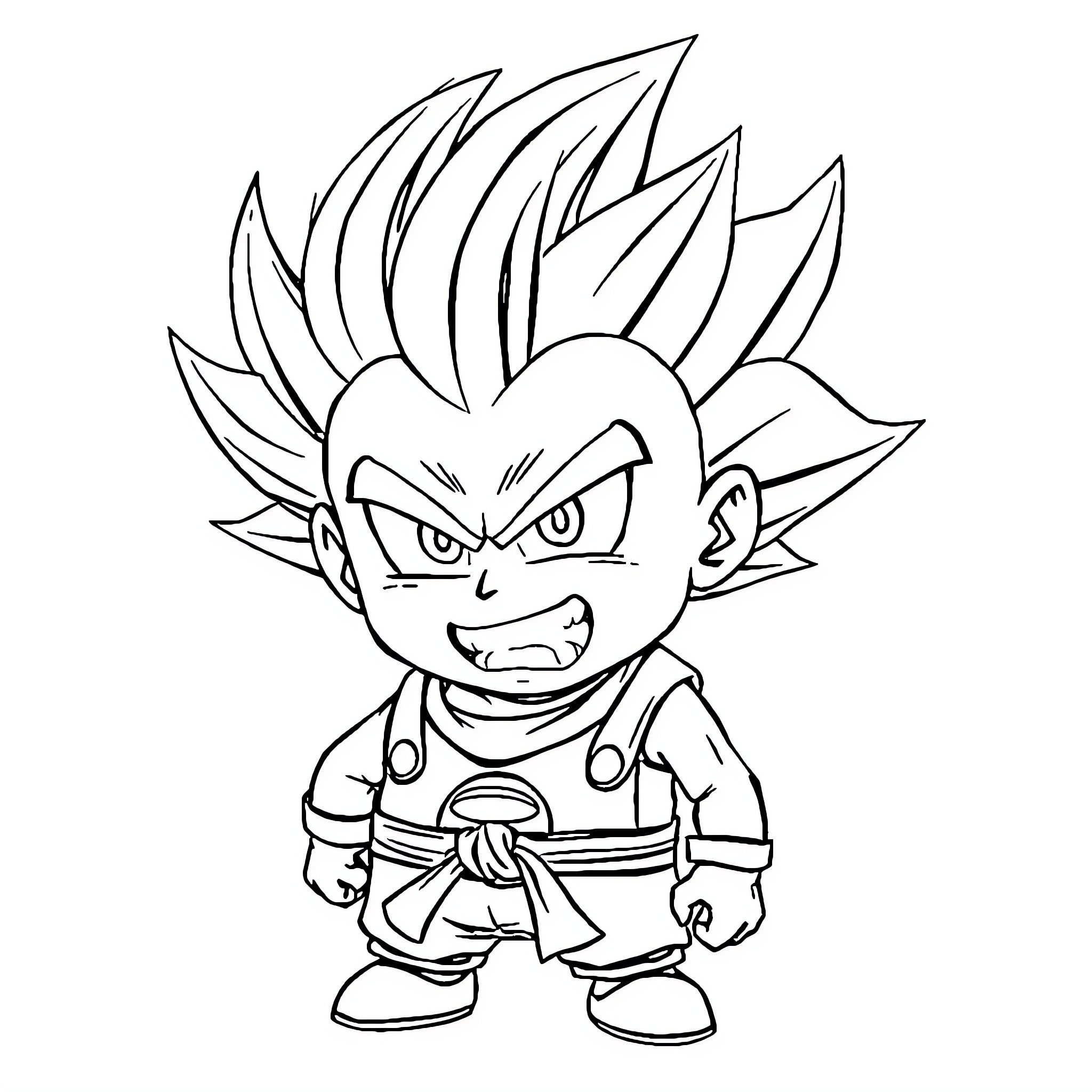Minion fighter with fierce expression and spiky hair Coloring Page (free black-and-white line drawing printable PDF for all, from beginners to advanced learners, including children, teens, adults, and seniors)