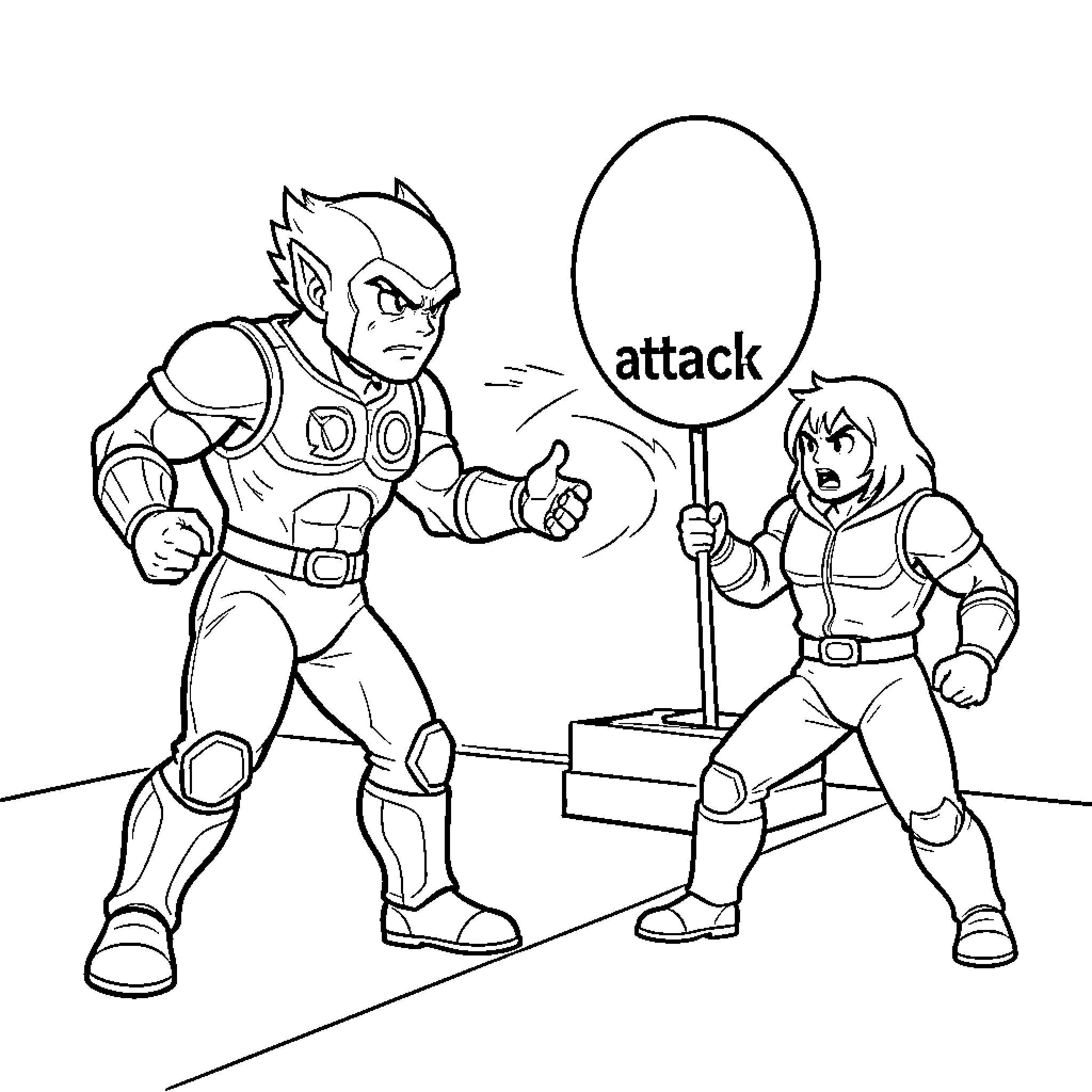 Крис and companion preparing for an intense attack Coloring Page (free black-and-white line drawing printable PDF for all, from beginners to advanced learners, including children, teens, adults, and seniors)
