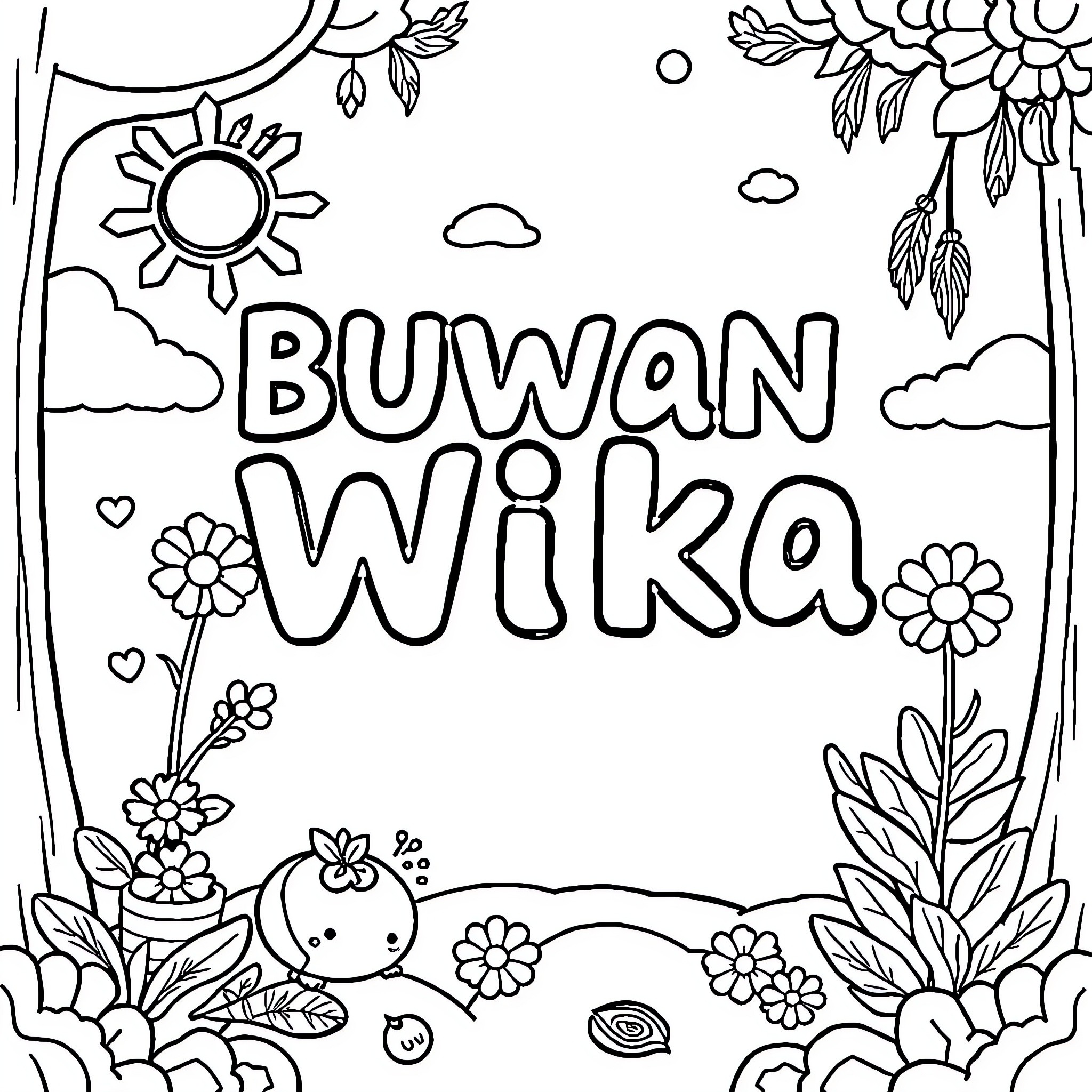 Worksheet with Floral Nature Scene Coloring Page (free black-and-white line drawing printable PDF for all, from beginners to advanced learners, including children, teens, adults, and seniors)