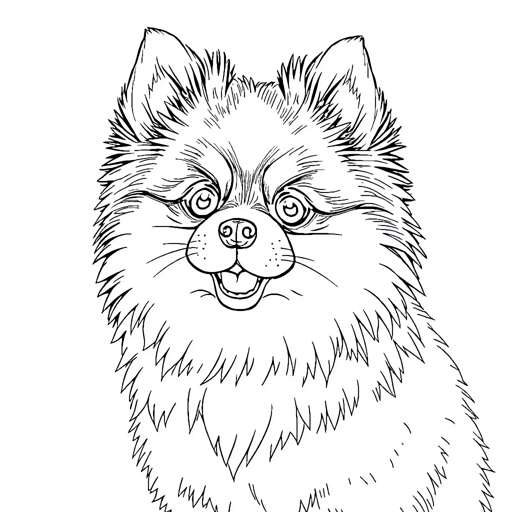 Pomski in a cheerful pose Coloring Page (free black-and-white line drawing printable PDF for all, from beginners to advanced learners, including children, teens, adults, and seniors)