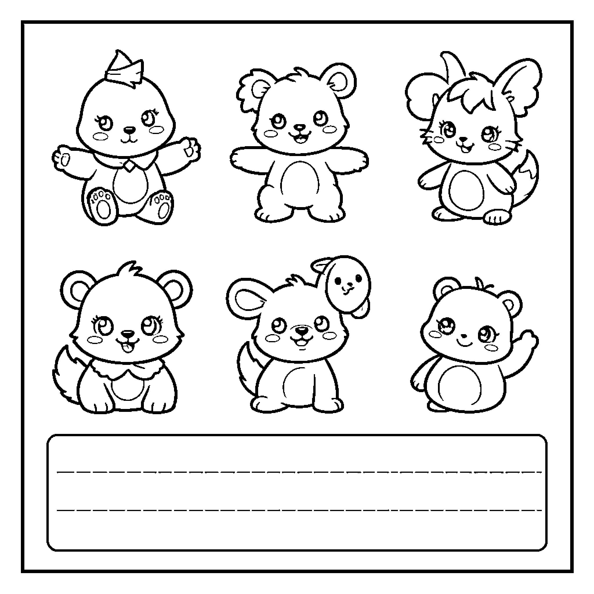 Counting cute cartoon animal characters with happy expressions Coloring Page (free black-and-white line drawing printable PDF for all, from beginners to advanced learners, including children, teens, adults, and seniors)