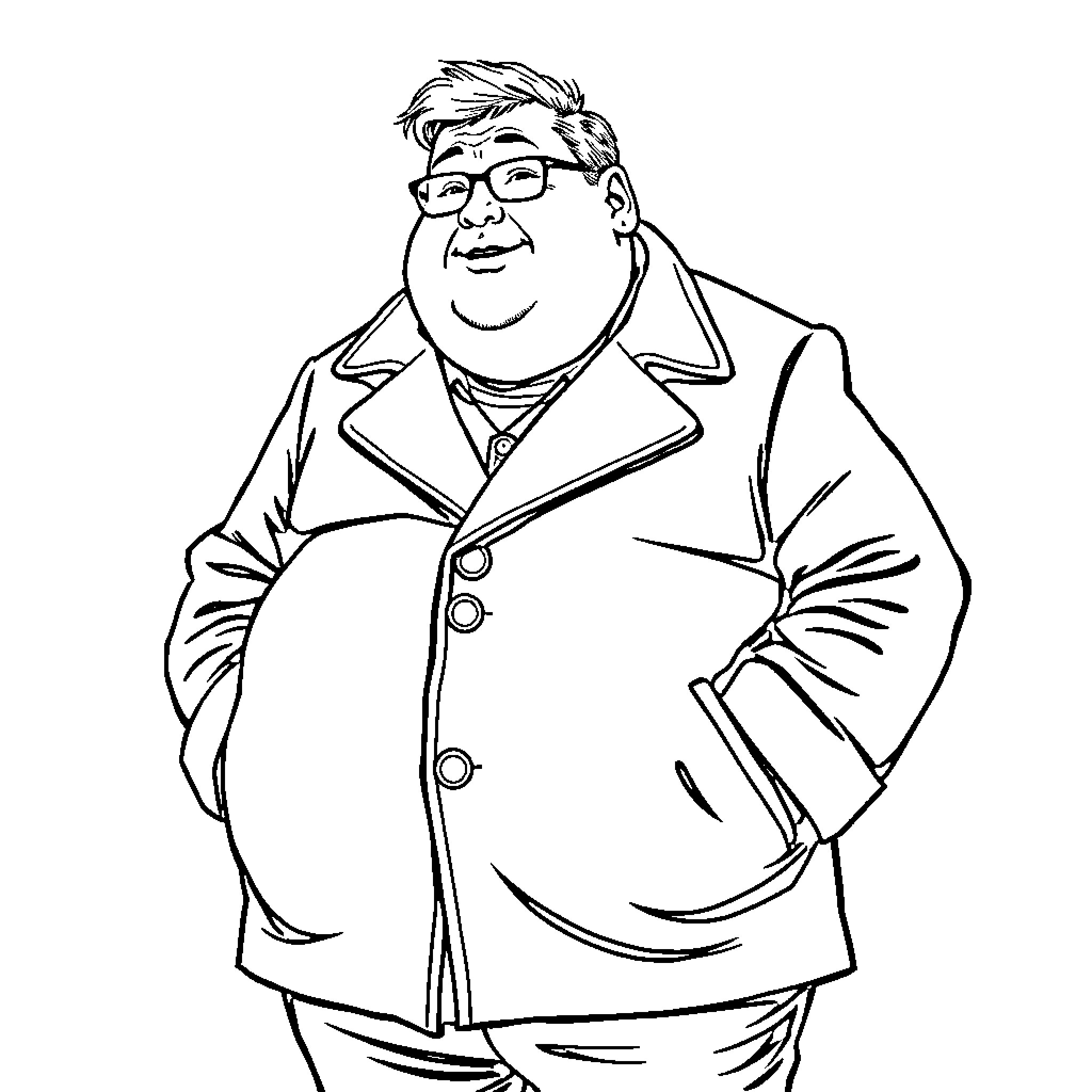 Guy in smart casual outfit smiling and looking happy Coloring Page (free black-and-white line drawing printable PDF for all, from beginners to advanced learners, including children, teens, adults, and seniors)
