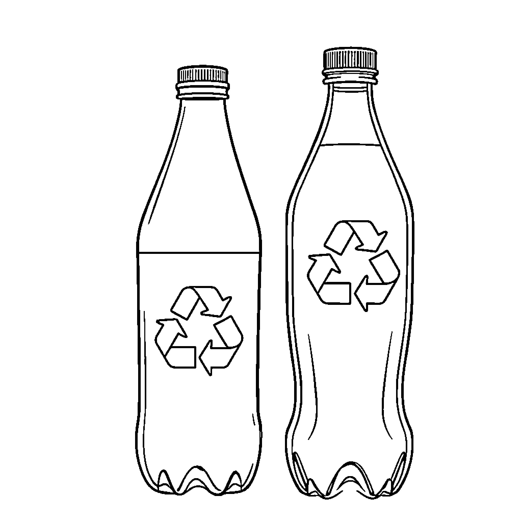 Pet recycling bottles in black and white Coloring Page (free black-and-white line drawing printable PDF for all, from beginners to advanced learners, including children, teens, adults, and seniors)