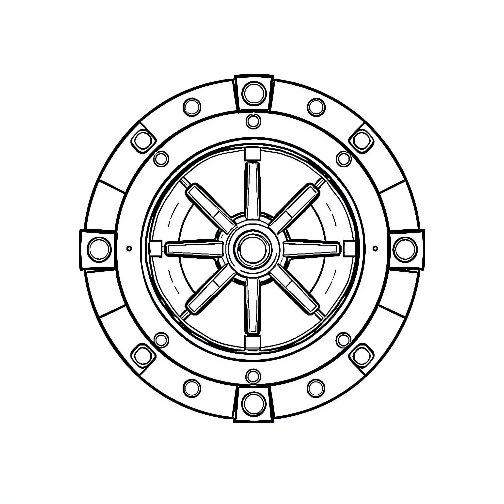 Vault Tec Control Room Console Interface Coloring Page (free black-and-white line drawing printable PDF for all, from beginners to advanced learners, including children, teens, adults, and seniors)