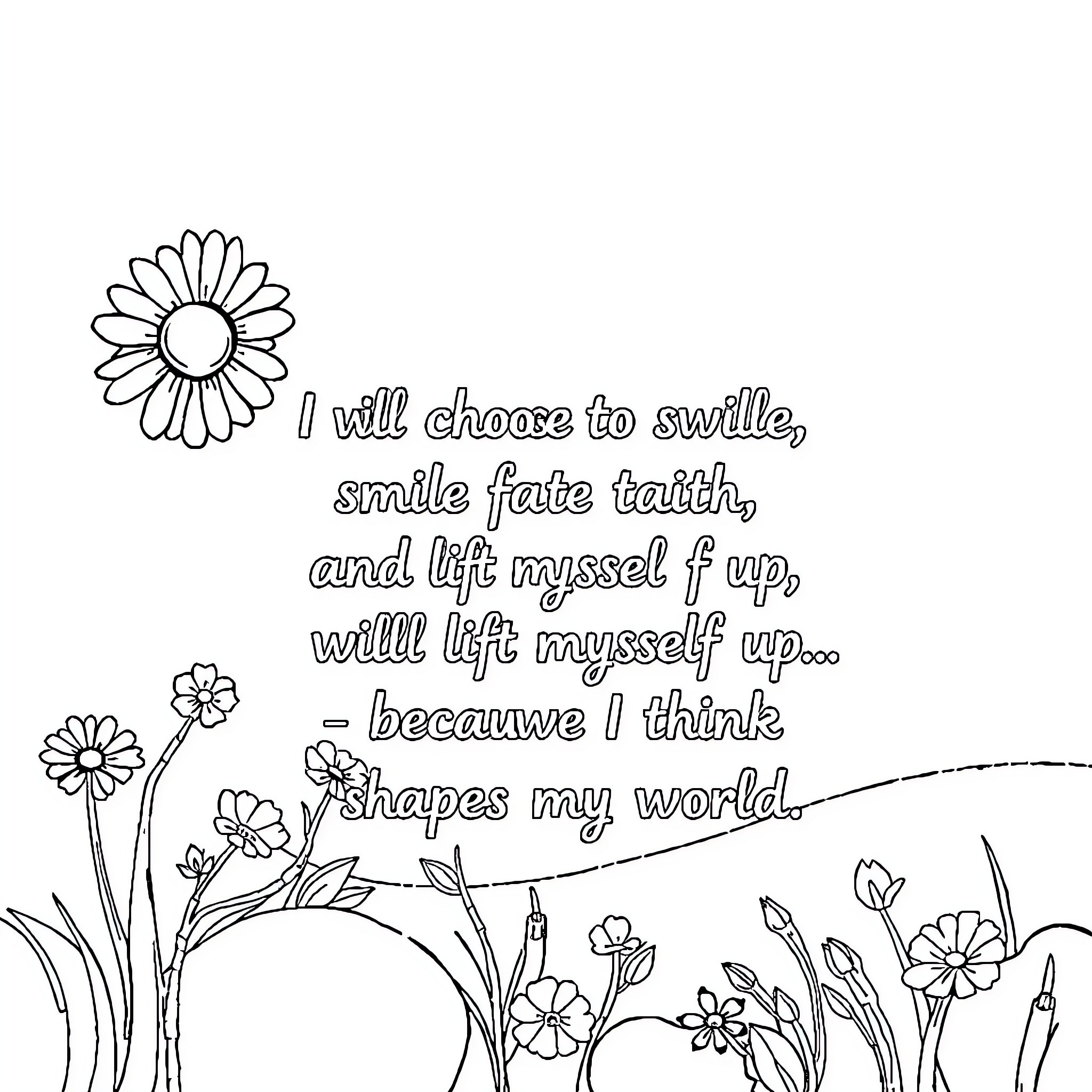 Mindset of Positivity and Self-Empowerment Coloring Page (free black-and-white line drawing printable PDF for all, from beginners to advanced learners, including children, teens, adults, and seniors)