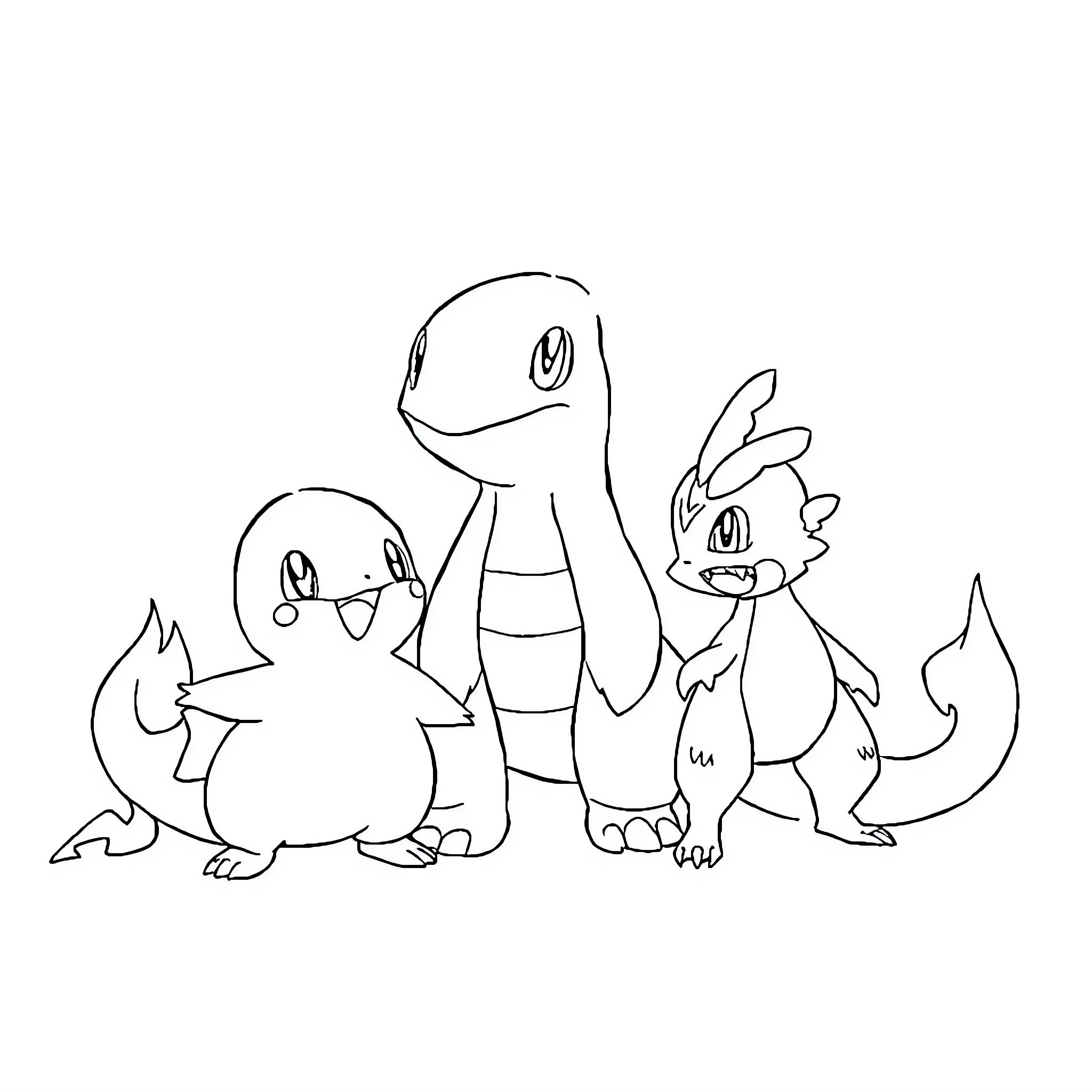 Pokémon characters in line art style Coloring Page (free black-and-white line drawing printable PDF for all, from beginners to advanced learners, including children, teens, adults, and seniors)