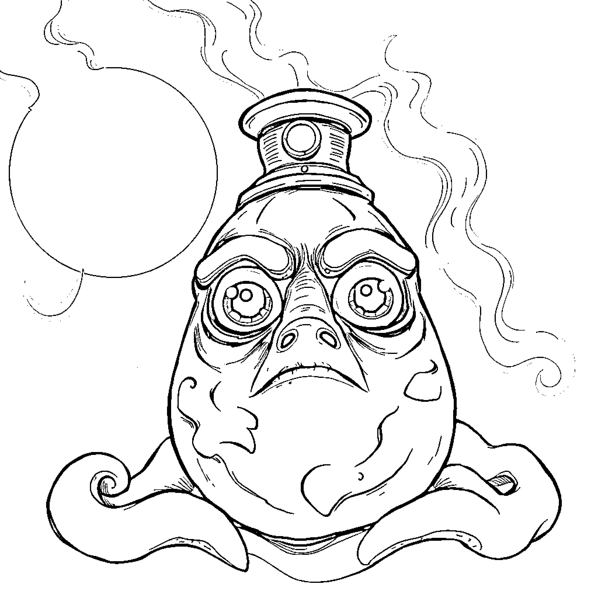 Vessel with whimsical expression and strange features Coloring Page (free black-and-white line drawing printable PDF for all, from beginners to advanced learners, including children, teens, adults, and seniors)