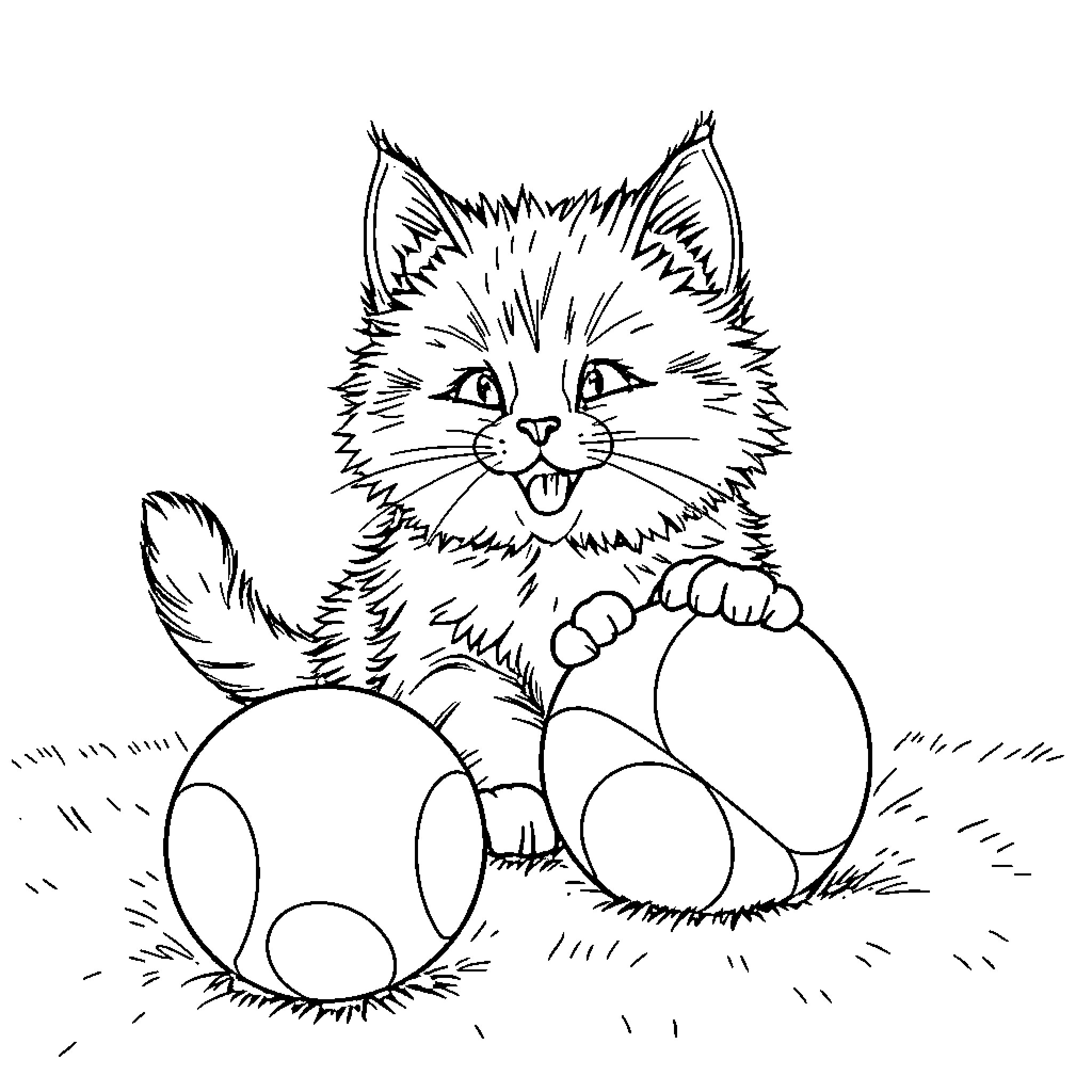 Cat peeking curiously from behind rock Coloring Page (free black-and-white line drawing printable PDF for all, from beginners to advanced learners, including children, teens, adults, and seniors)