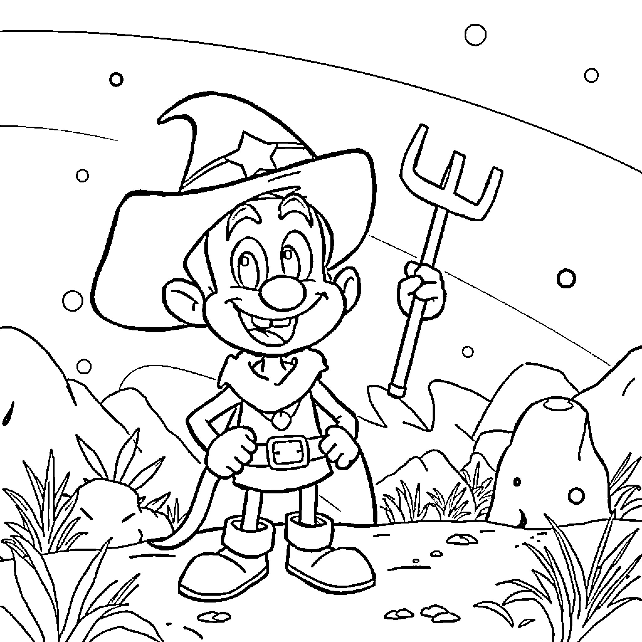 Bluey the Friendly Halloween Witch Coloring Page (free black-and-white line drawing printable PDF for all, from beginners to advanced learners, including children, teens, adults, and seniors)