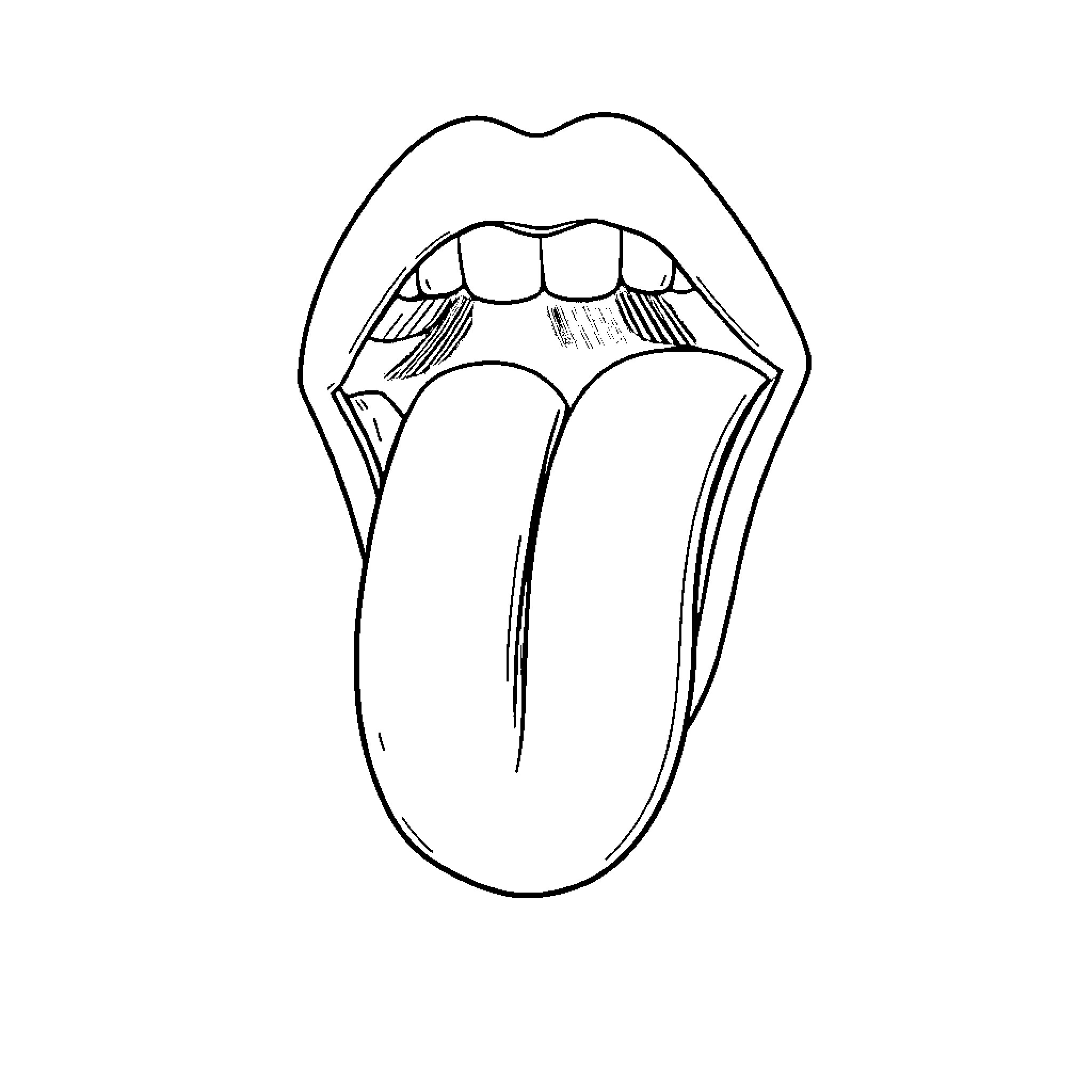 Tongue expressing emotions through open mouth Coloring Page (free black-and-white line drawing printable PDF for all, from beginners to advanced learners, including children, teens, adults, and seniors)