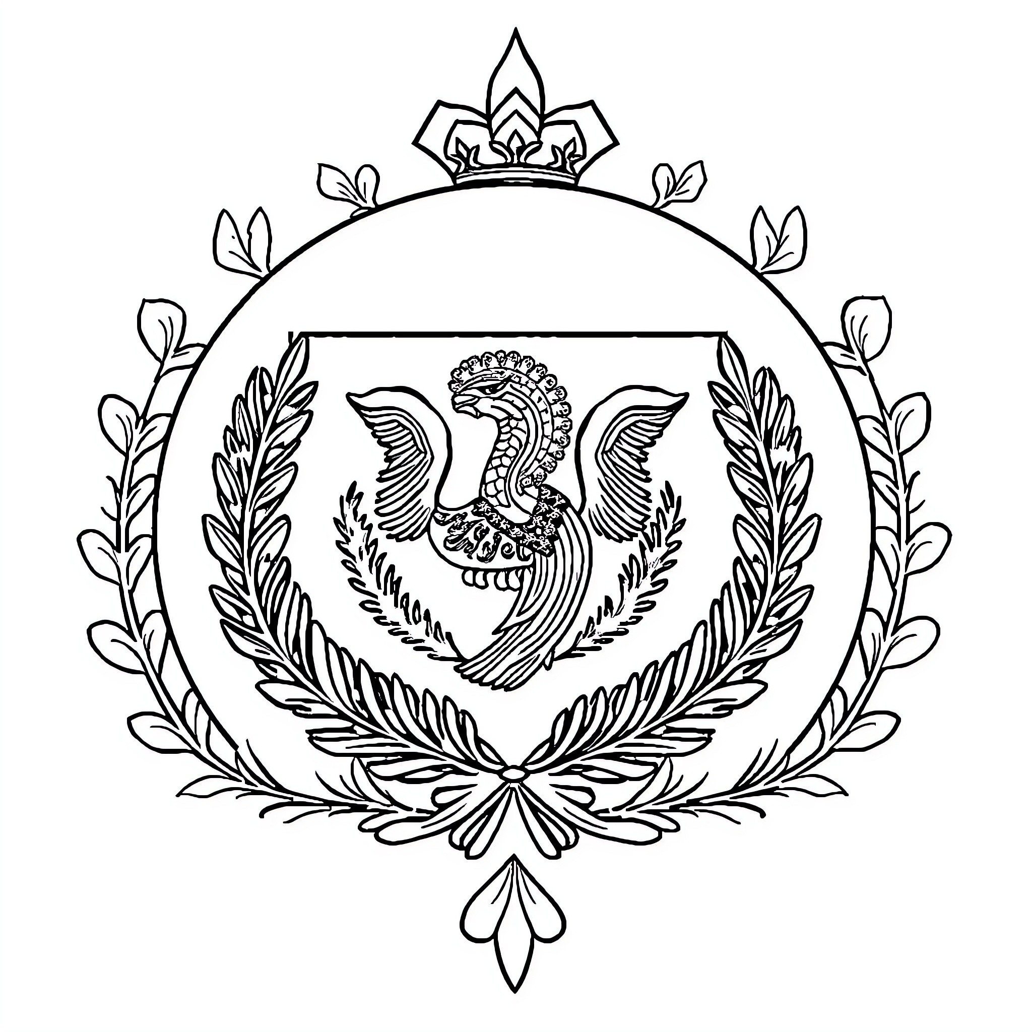 Guatemalan Shield with Ornate Heraldic Design Coloring Page (free black-and-white line drawing printable PDF for all, from beginners to advanced learners, including children, teens, adults, and seniors)