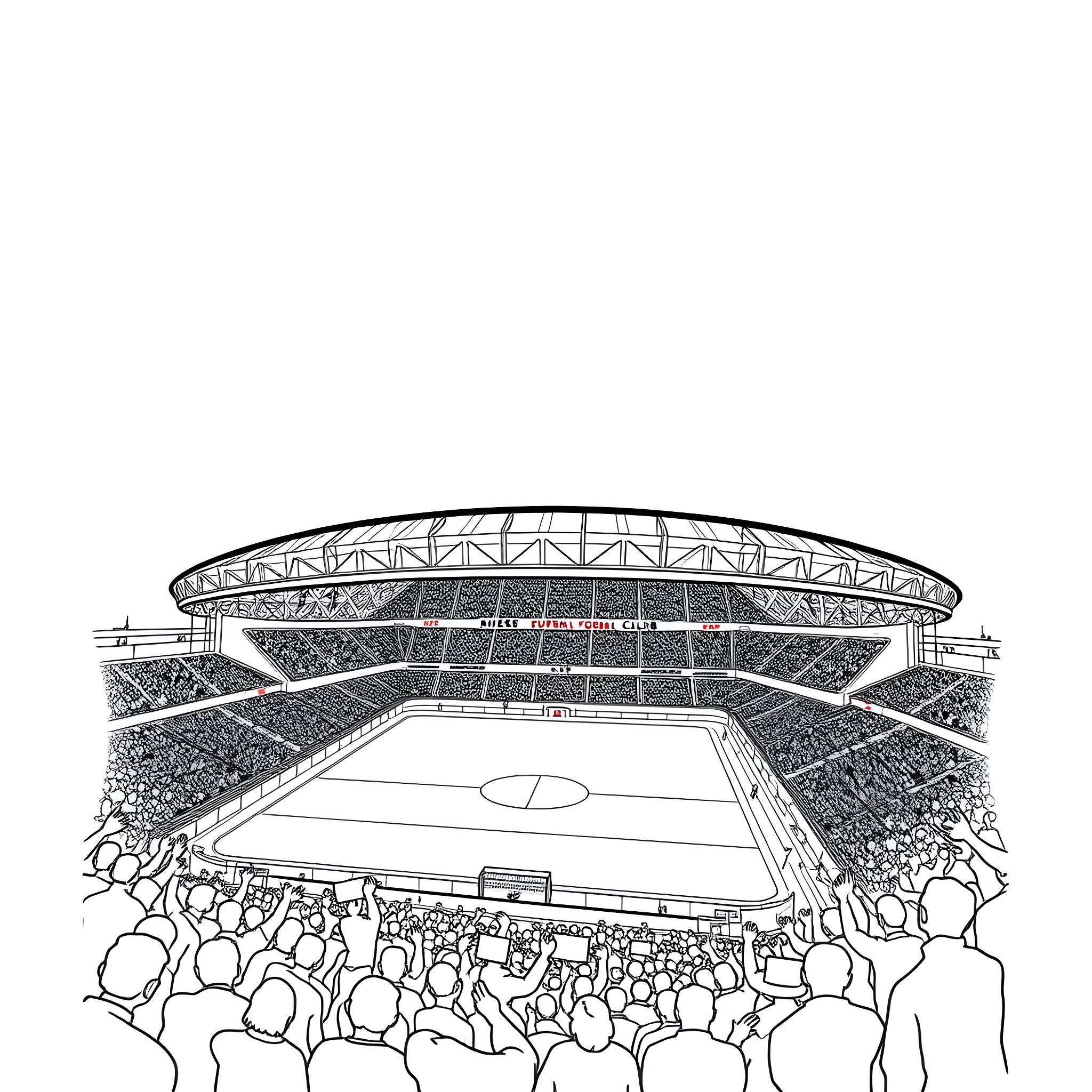 Stadium filled with fans watching a game Coloring Page (free black-and-white line drawing printable PDF for all, from beginners to advanced learners, including children, teens, adults, and seniors)