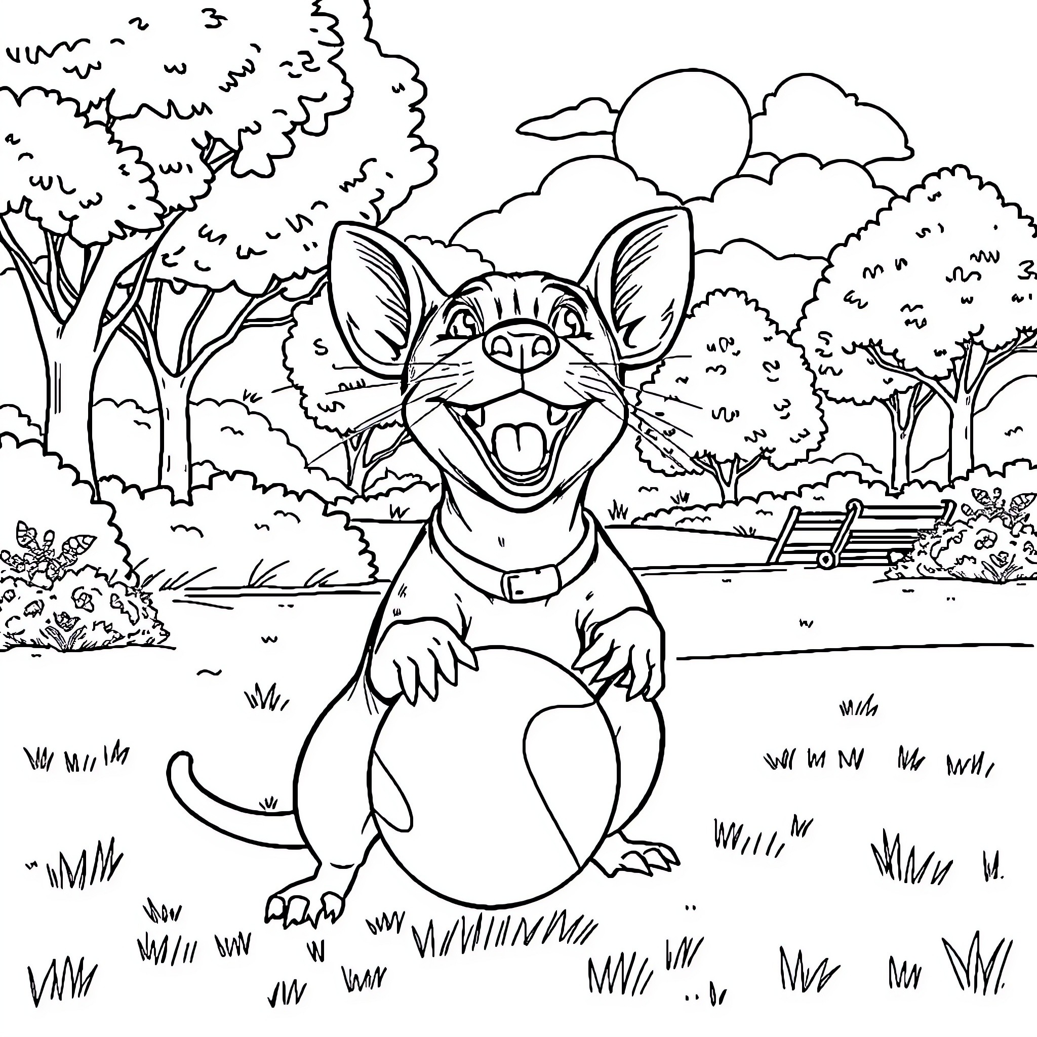 Rat Terrier playing joyfully in the park Coloring Page (free black-and-white line drawing printable PDF for all, from beginners to advanced learners, including children, teens, adults, and seniors)