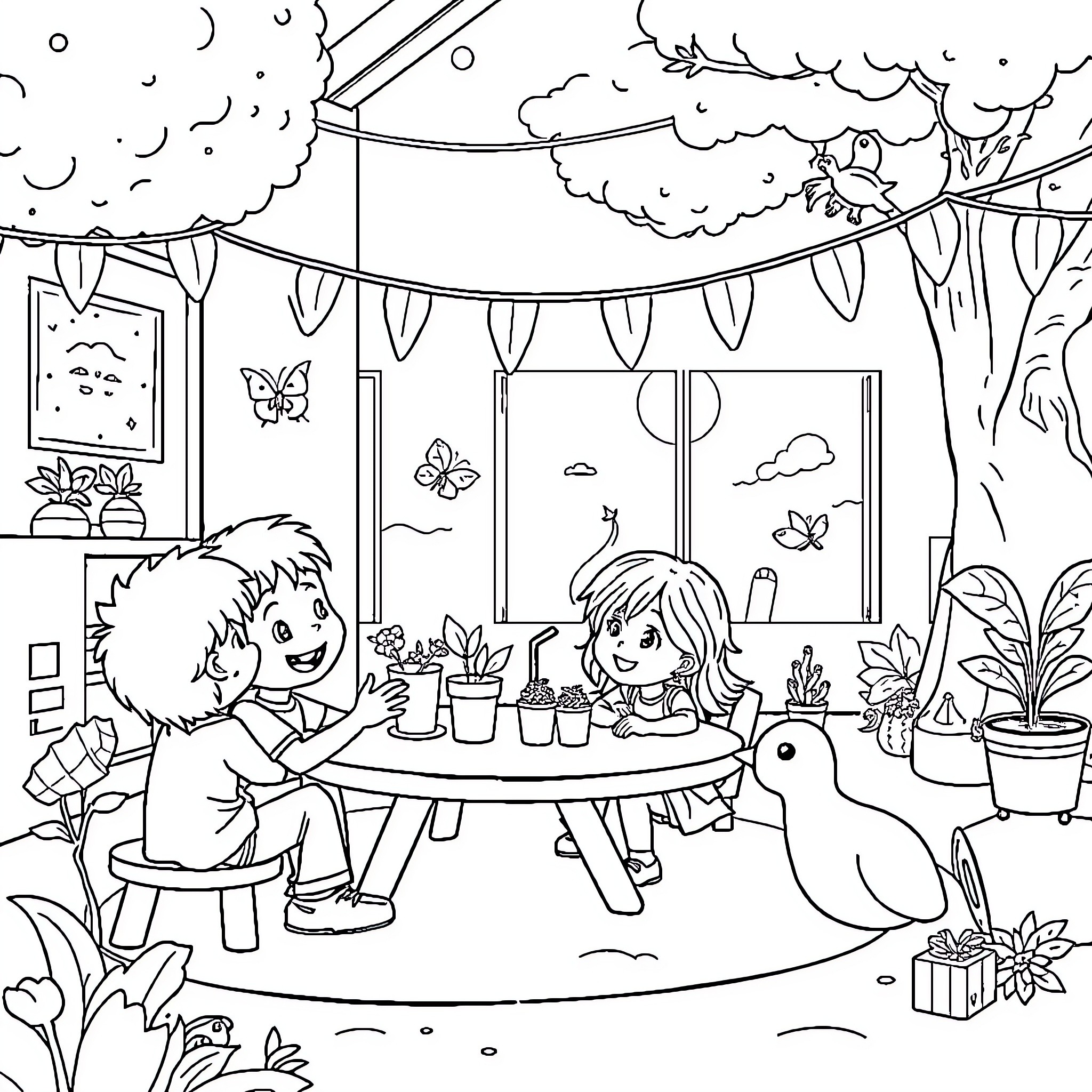 Rules for a Joyful Outdoor Gathering Coloring Page (free black-and-white line drawing printable PDF for all, from beginners to advanced learners, including children, teens, adults, and seniors)