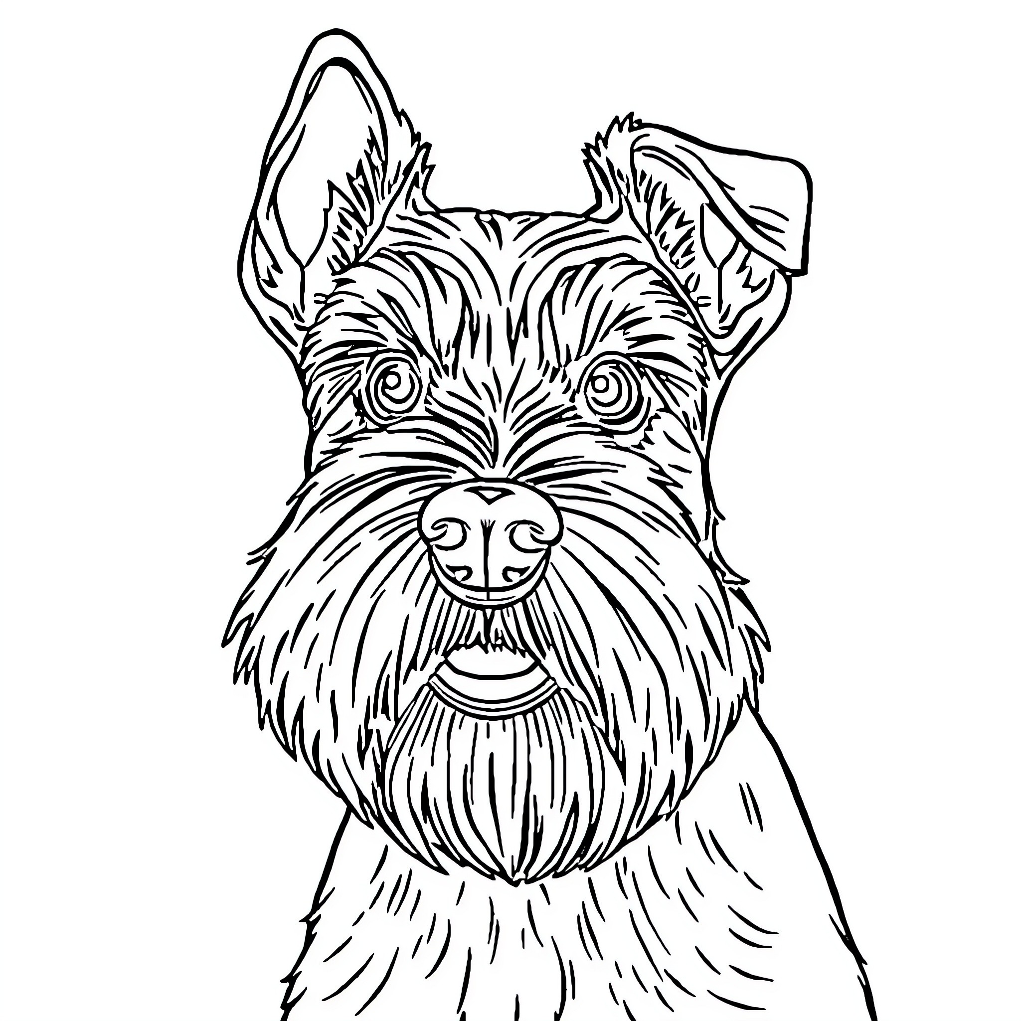 Schnauzer dog with expressive features Coloring Page (free black-and-white line drawing printable PDF for all, from beginners to advanced learners, including children, teens, adults, and seniors)