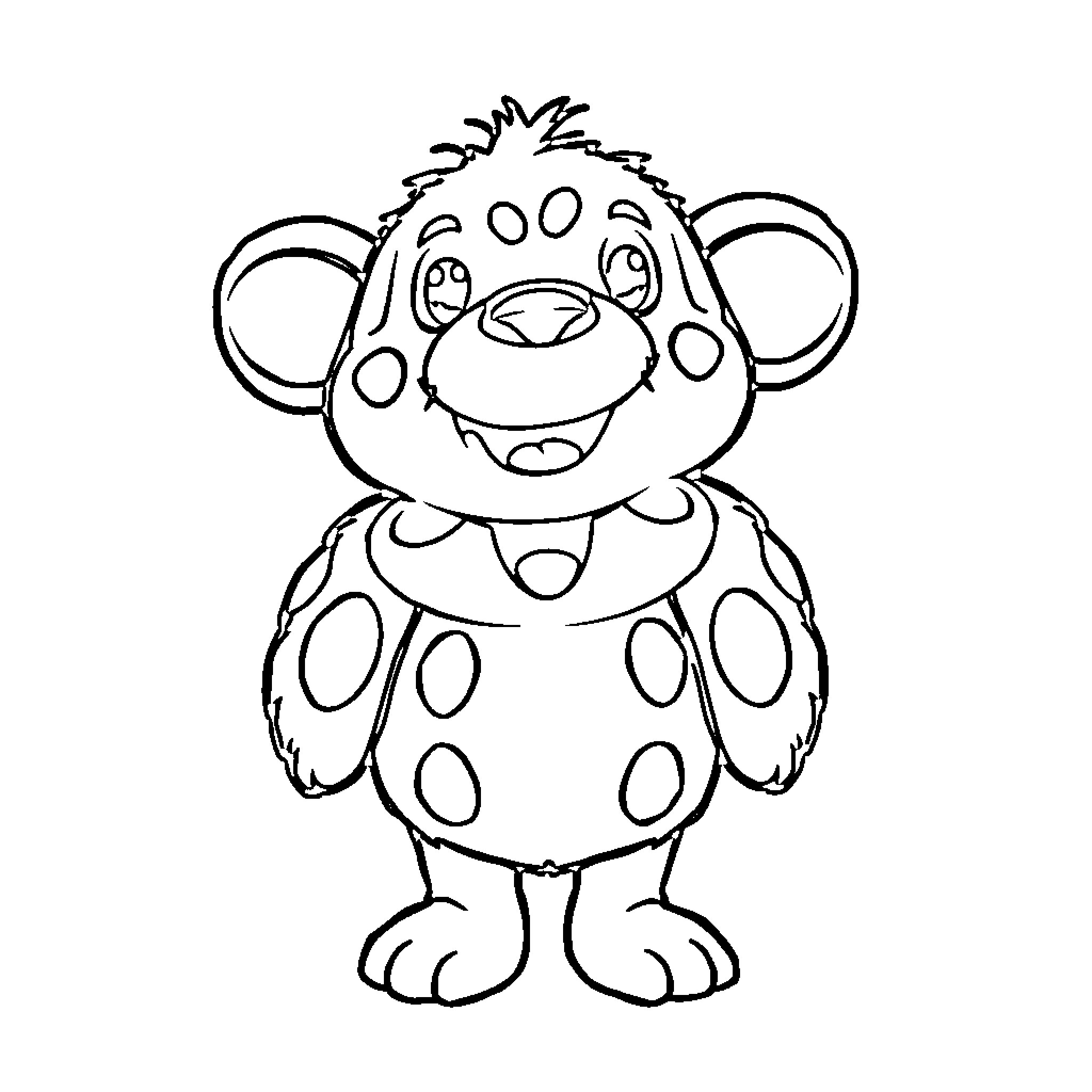 Labubu the playful spotted monkey Coloring Page (free black-and-white line drawing printable PDF for all, from beginners to advanced learners, including children, teens, adults, and seniors)