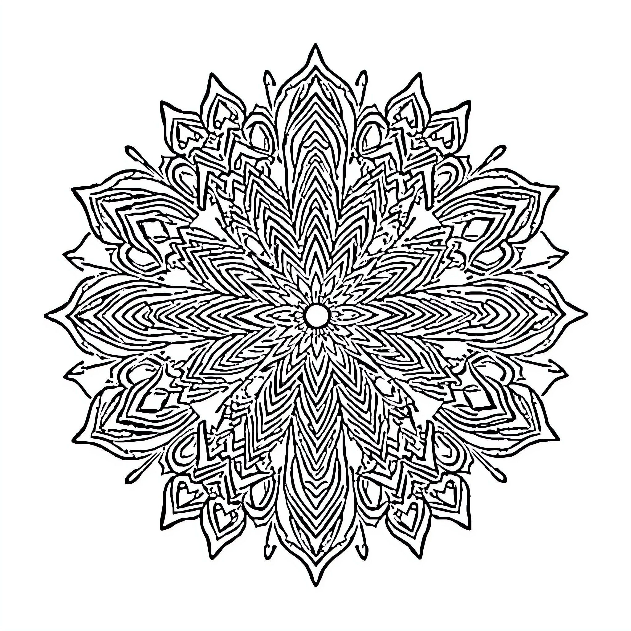 Mandala with intricate floral design Coloring Page (free black-and-white line drawing printable PDF for all, from beginners to advanced learners, including children, teens, adults, and seniors)