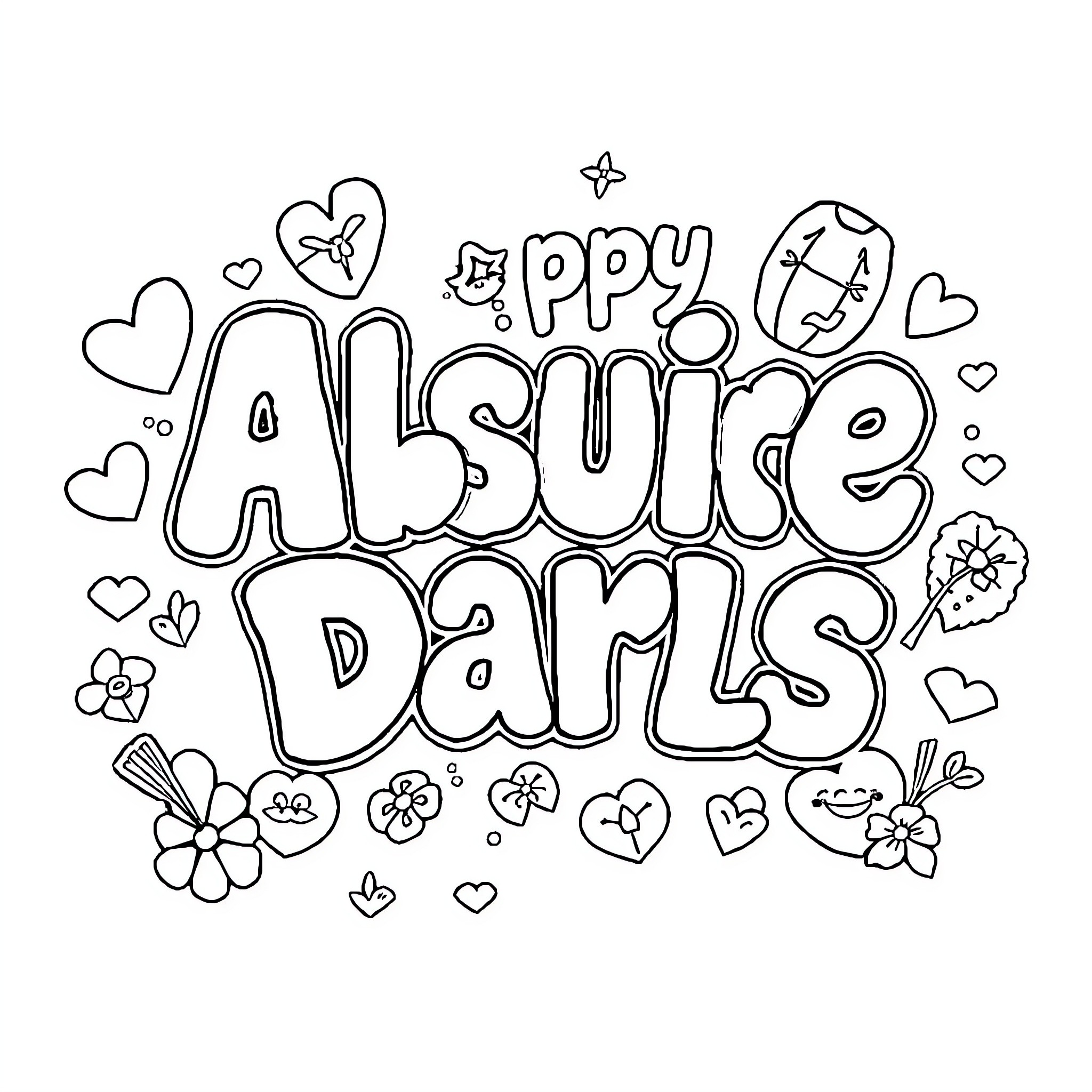 Alphabet Doodle Art with Floral Designs Coloring Page (free black-and-white line drawing printable PDF for all, from beginners to advanced learners, including children, teens, adults, and seniors)