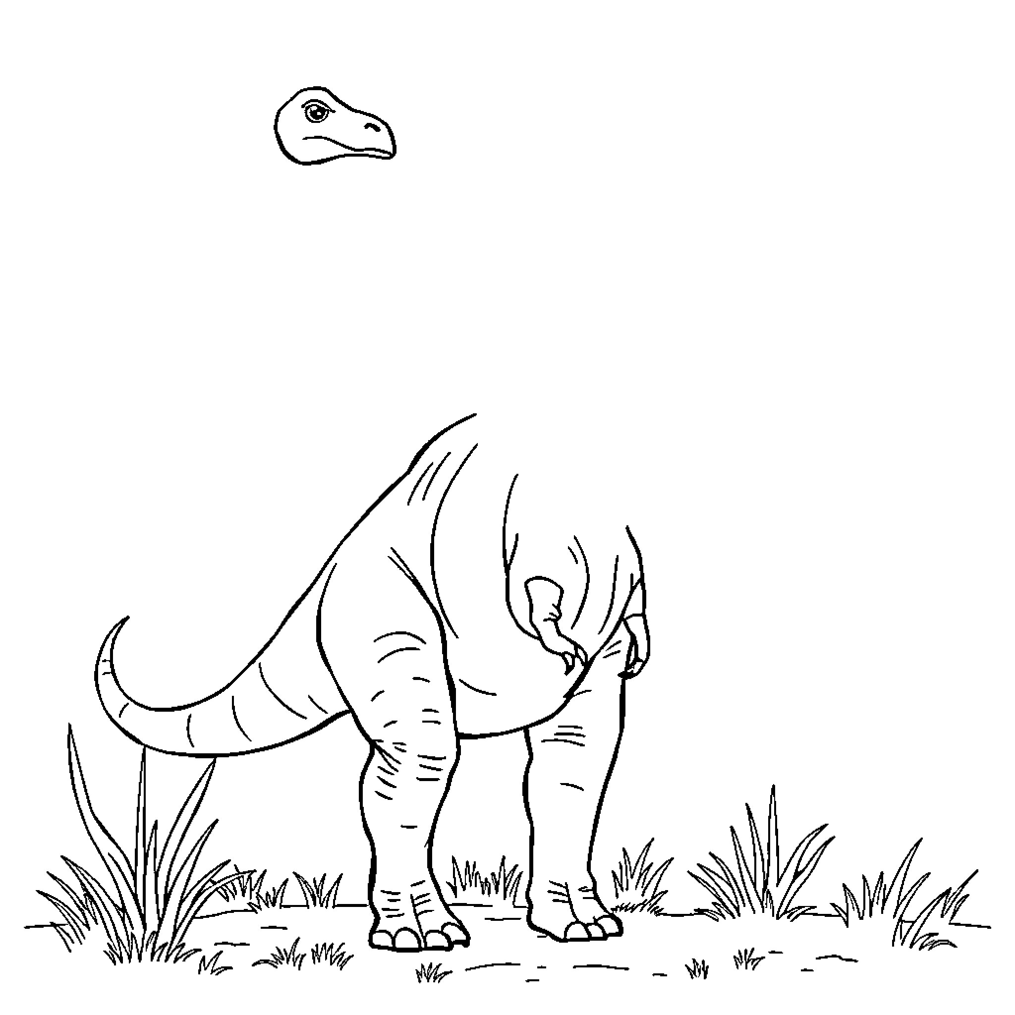 Brachiosaurus exploring the lush vegetation Coloring Page (free black-and-white line drawing printable PDF for all, from beginners to advanced learners, including children, teens, adults, and seniors)