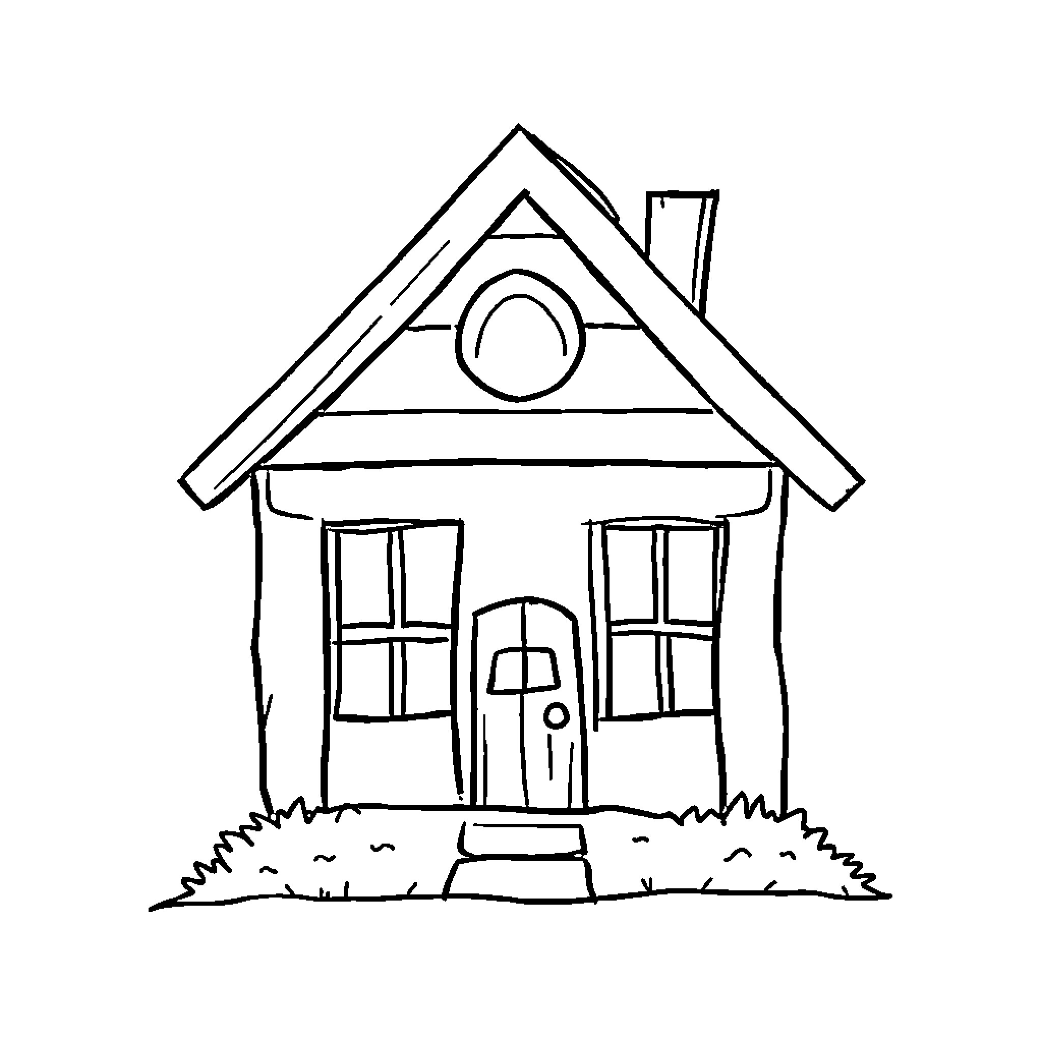 House with simple geometric shapes Coloring Page (free black-and-white line drawing printable PDF for all, from beginners to advanced learners, including children, teens, adults, and seniors)