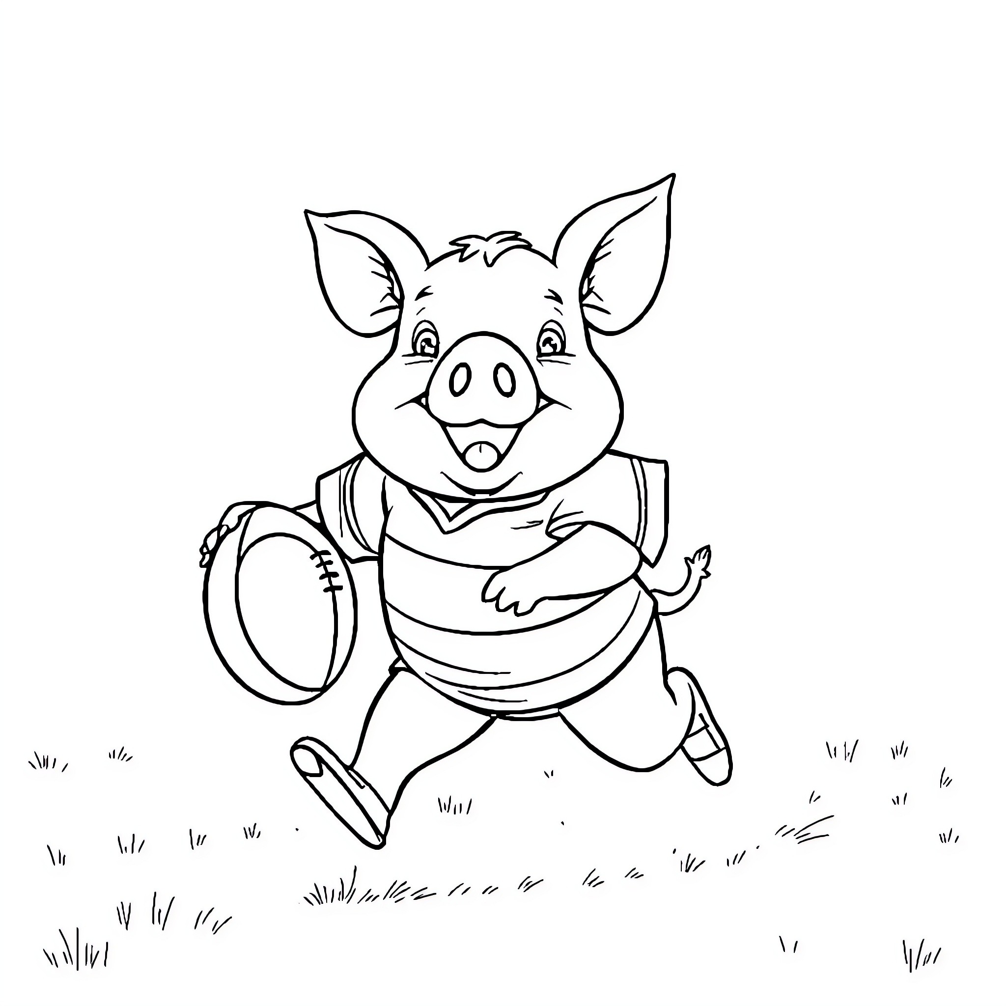 Pig running happily in the field Coloring Page (free black-and-white line drawing printable PDF for all, from beginners to advanced learners, including children, teens, adults, and seniors)