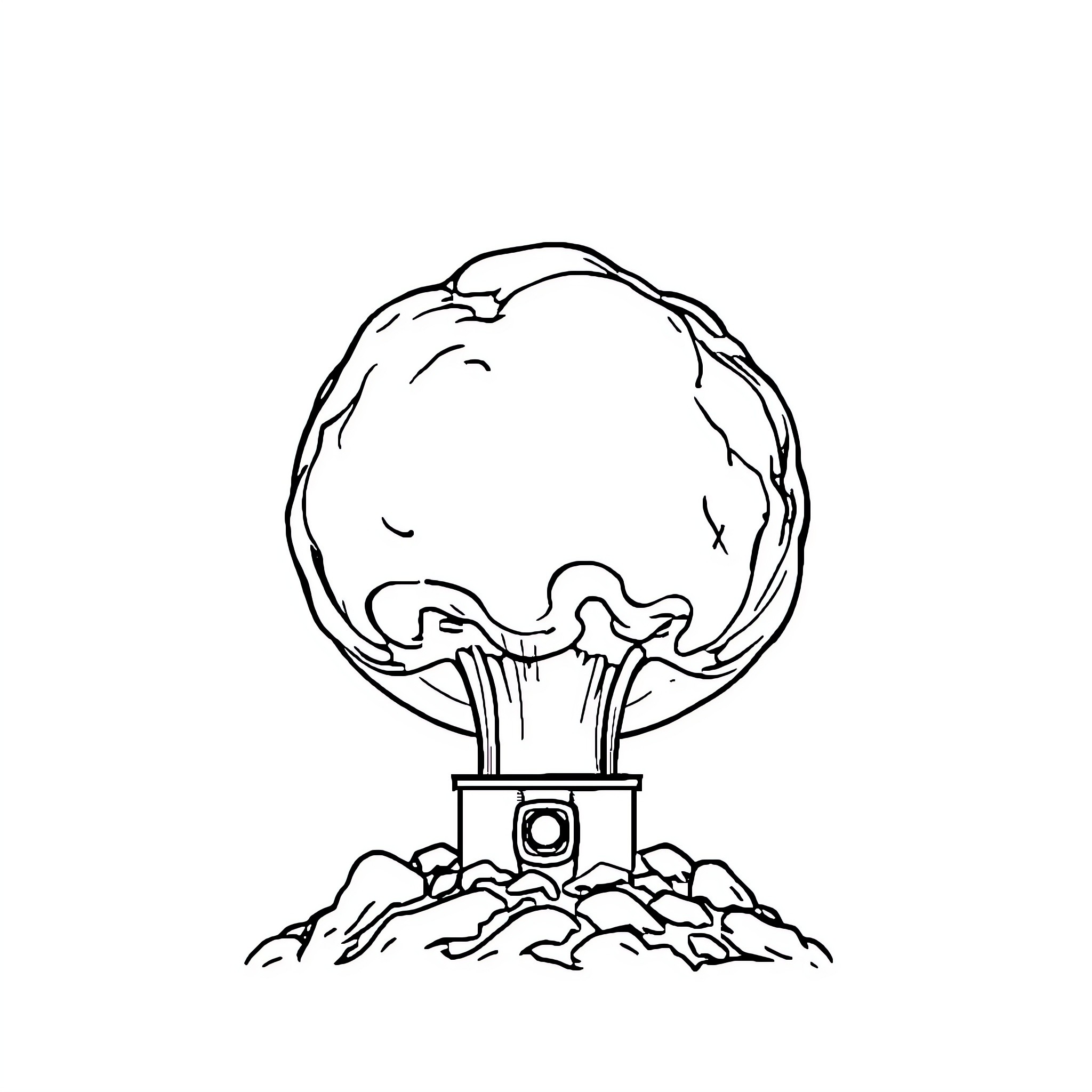Atomic Bomb explosion in black and white Coloring Page (free black-and-white line drawing printable PDF for all, from beginners to advanced learners, including children, teens, adults, and seniors)
