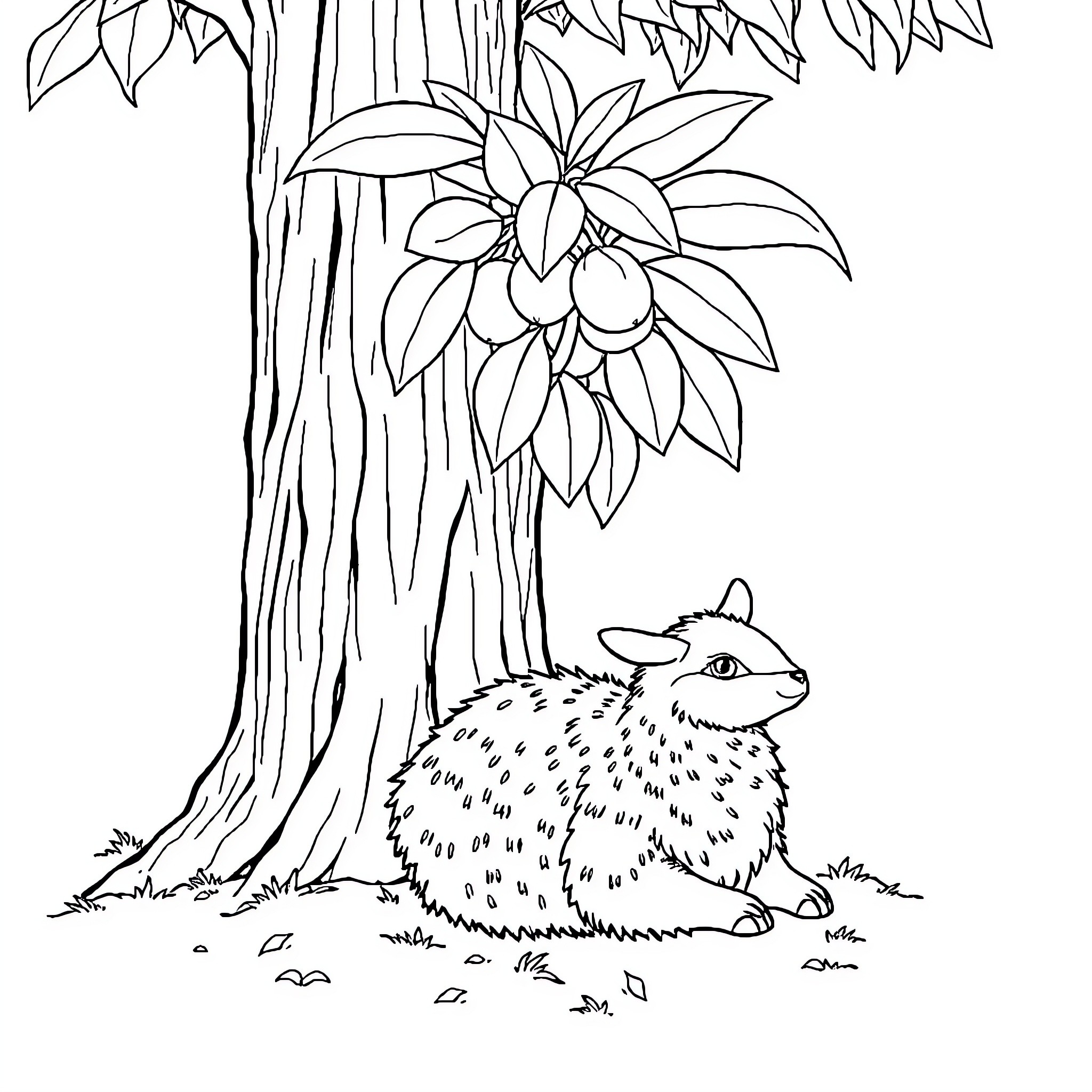 Jochi the Curious Forest Creature Coloring Page (free black-and-white line drawing printable PDF for all, from beginners to advanced learners, including children, teens, adults, and seniors)