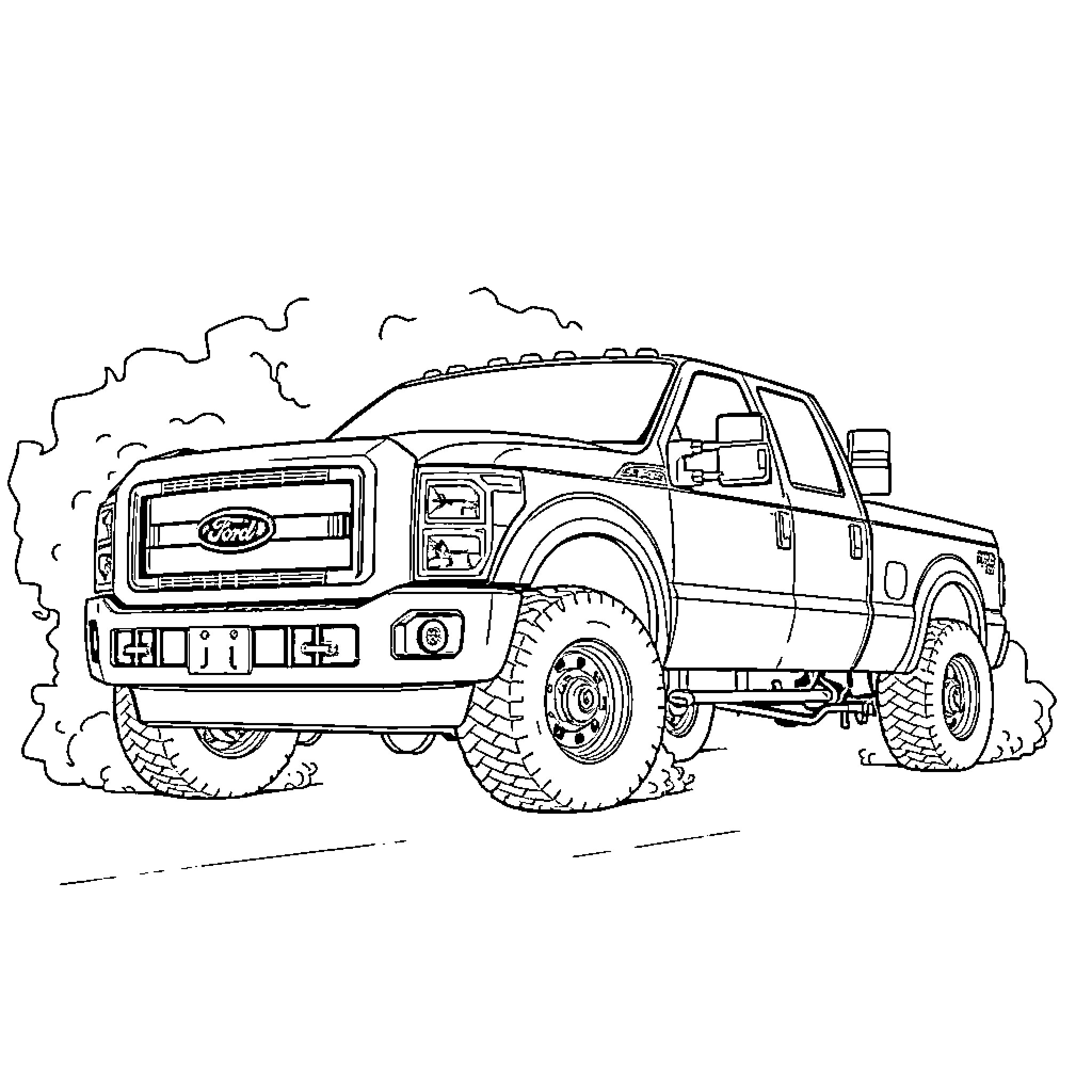 Ford heavy-duty truck traversing rugged terrain Coloring Page (free black-and-white line drawing printable PDF for all, from beginners to advanced learners, including children, teens, adults, and seniors)