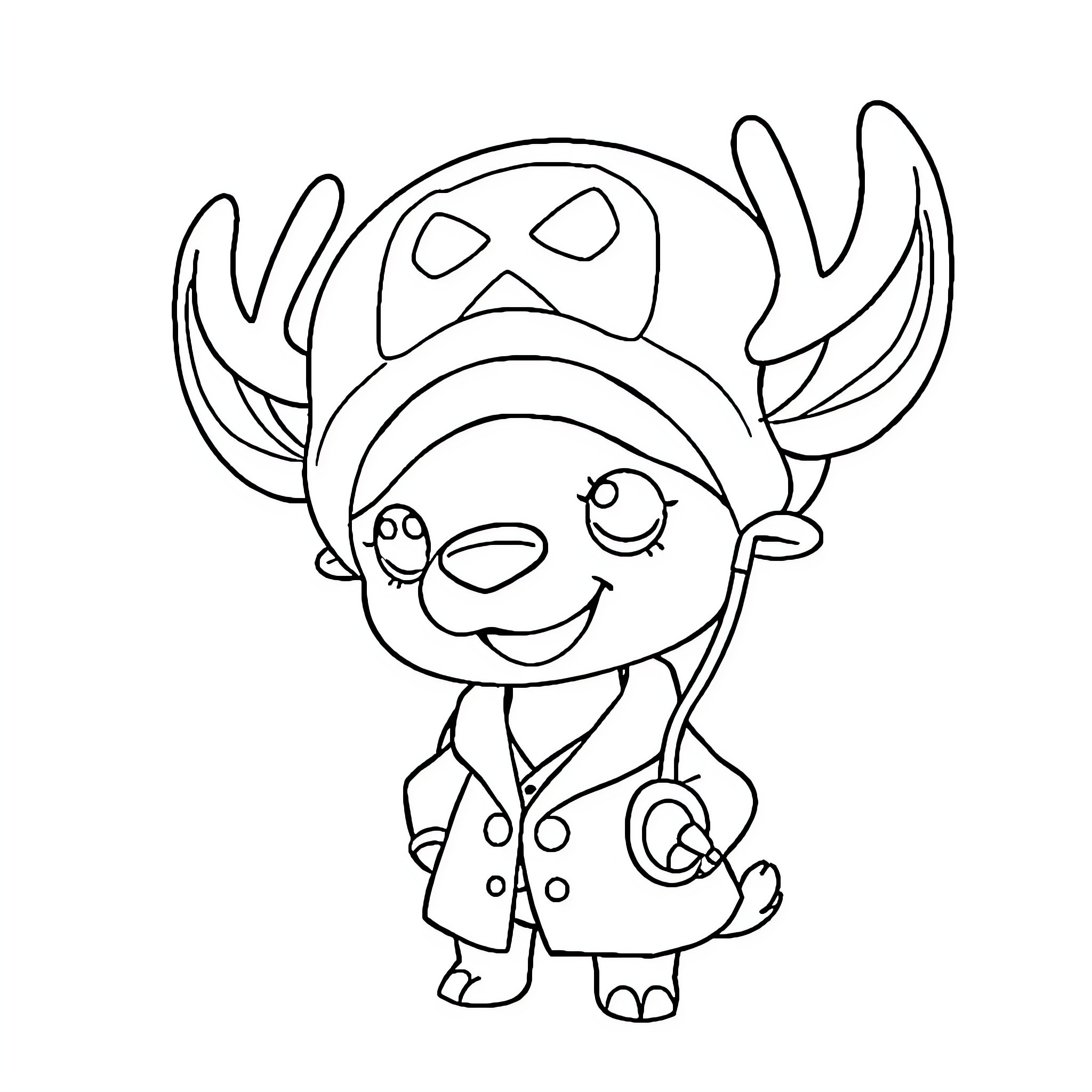 Chopper the Cheerful Anime Character Coloring Page (free black-and-white line drawing printable PDF for all, from beginners to advanced learners, including children, teens, adults, and seniors)