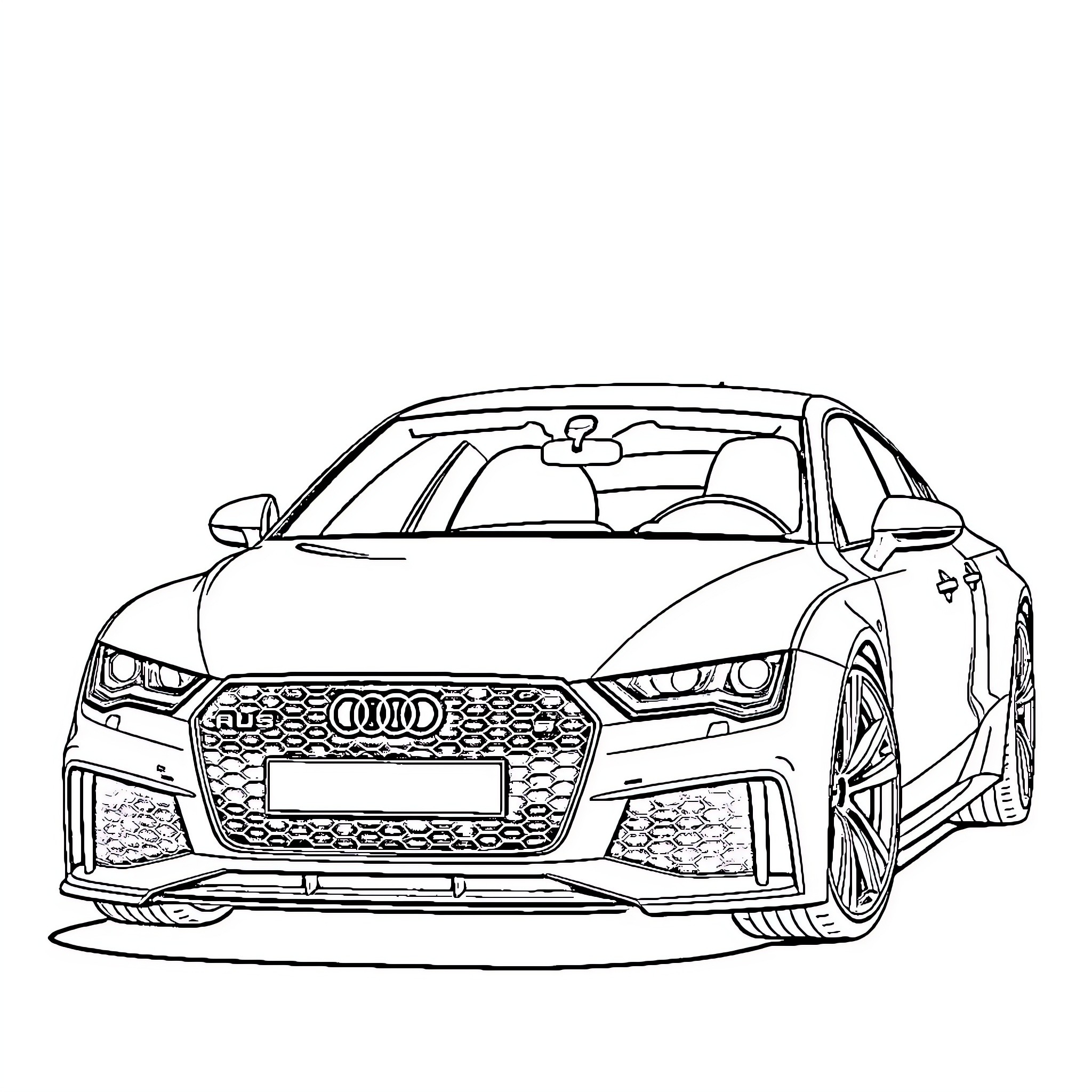 Audi luxury sports car in modern design Coloring Page (free black-and-white line drawing printable PDF for all, from beginners to advanced learners, including children, teens, adults, and seniors)