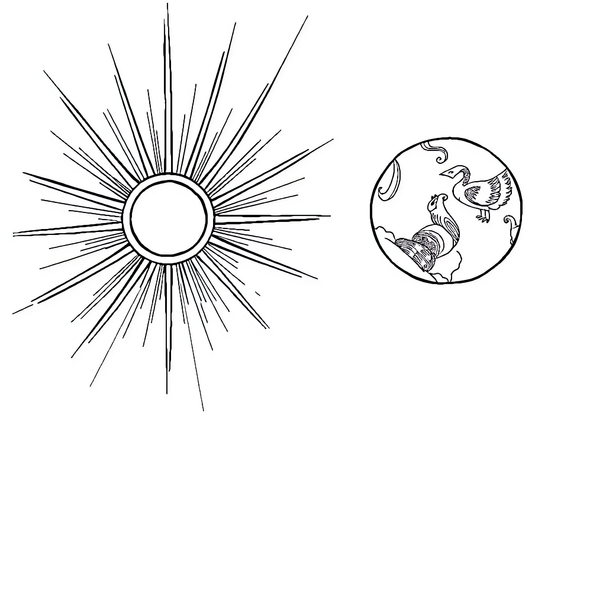 Sun and Moon in Harmony Coloring Page (free black-and-white line drawing printable PDF for all, from beginners to advanced learners, including children, teens, adults, and seniors)