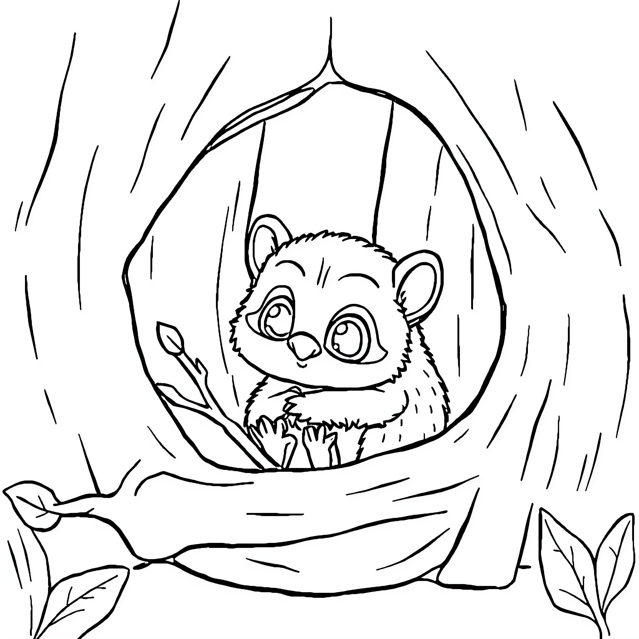 Girl in a cozy cocoon Coloring Page (free black-and-white line drawing printable PDF for all, from beginners to advanced learners, including children, teens, adults, and seniors)