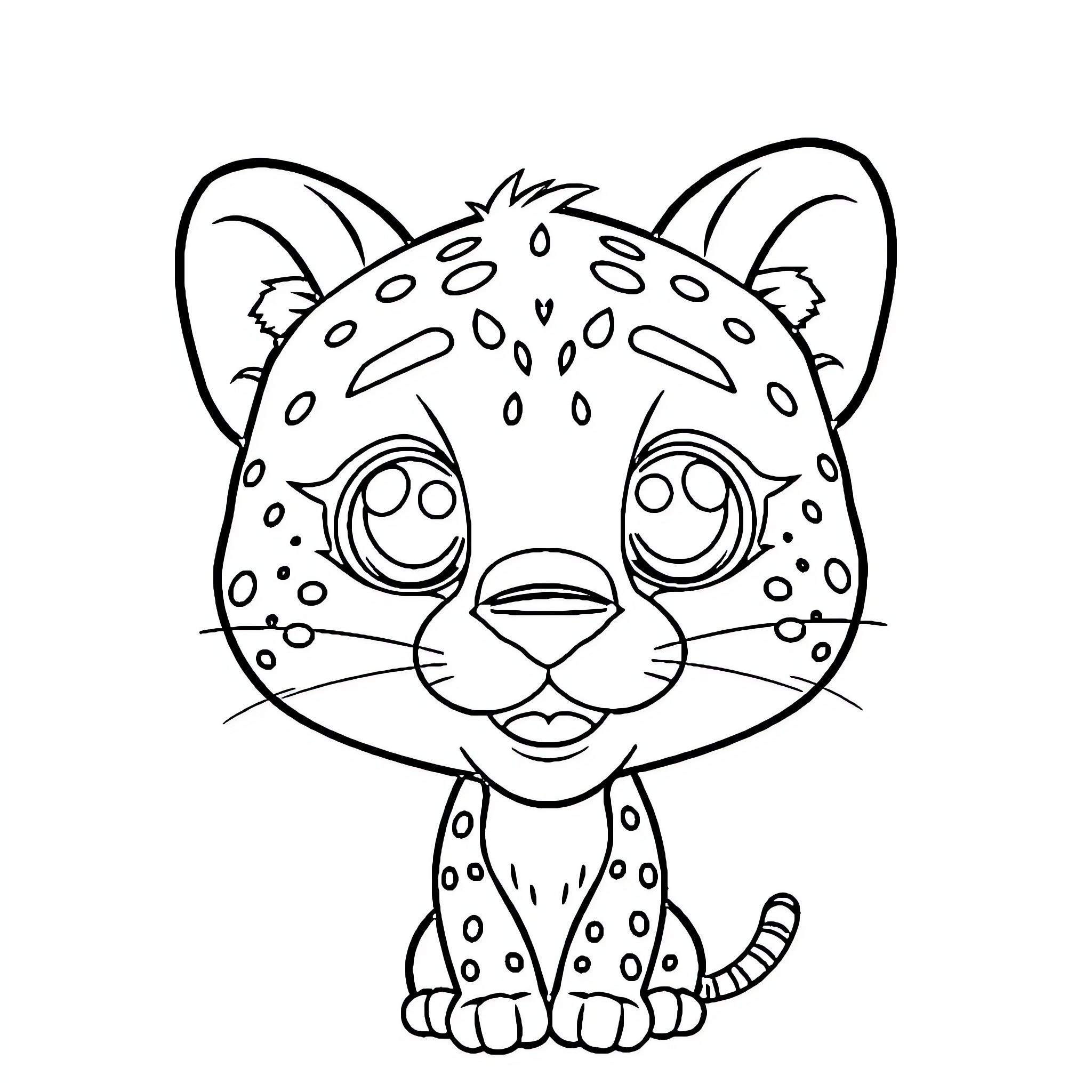 Chester Cheetah Cute Cartoon Leopard Coloring Page (free black-and-white line drawing printable PDF for all, from beginners to advanced learners, including children, teens, adults, and seniors)