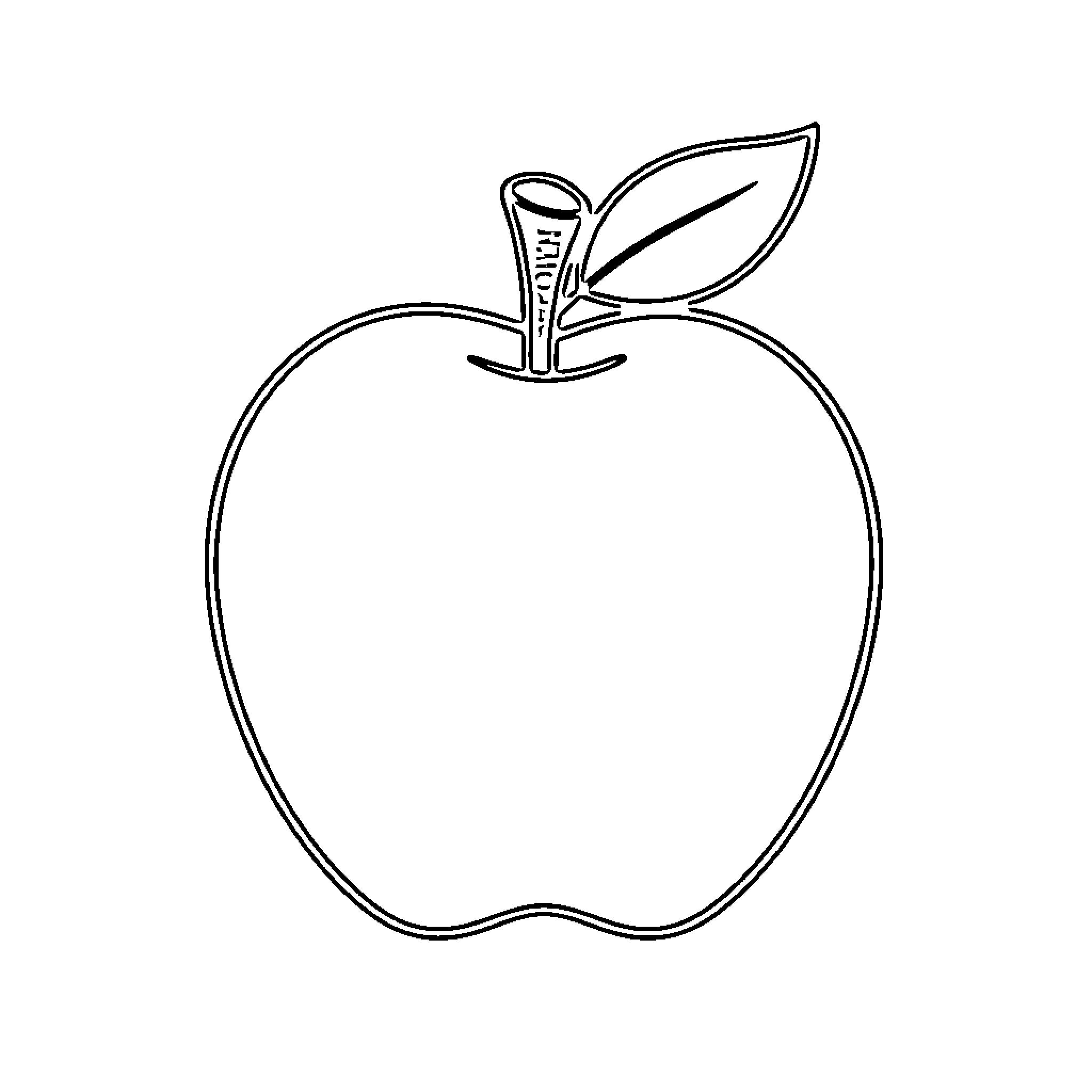 Apple with a stem and a single leaf Coloring Page (free black-and-white line drawing printable PDF for all, from beginners to advanced learners, including children, teens, adults, and seniors)