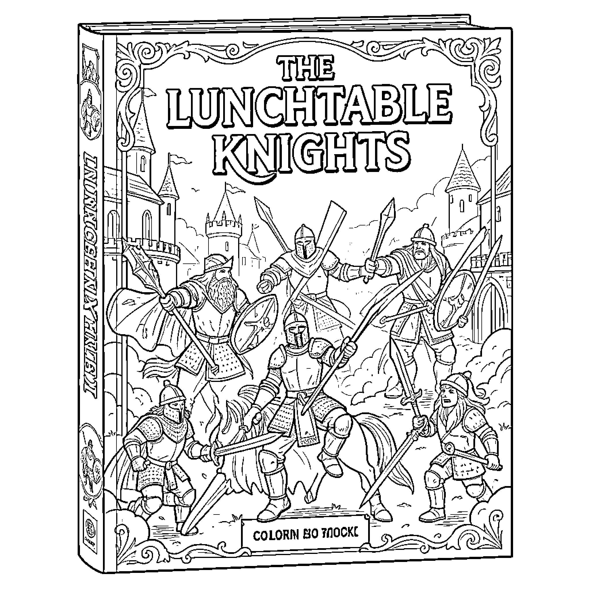Knight warriors preparing for a grand battle Coloring Page (free black-and-white line drawing printable PDF for all, from beginners to advanced learners, including children, teens, adults, and seniors)
