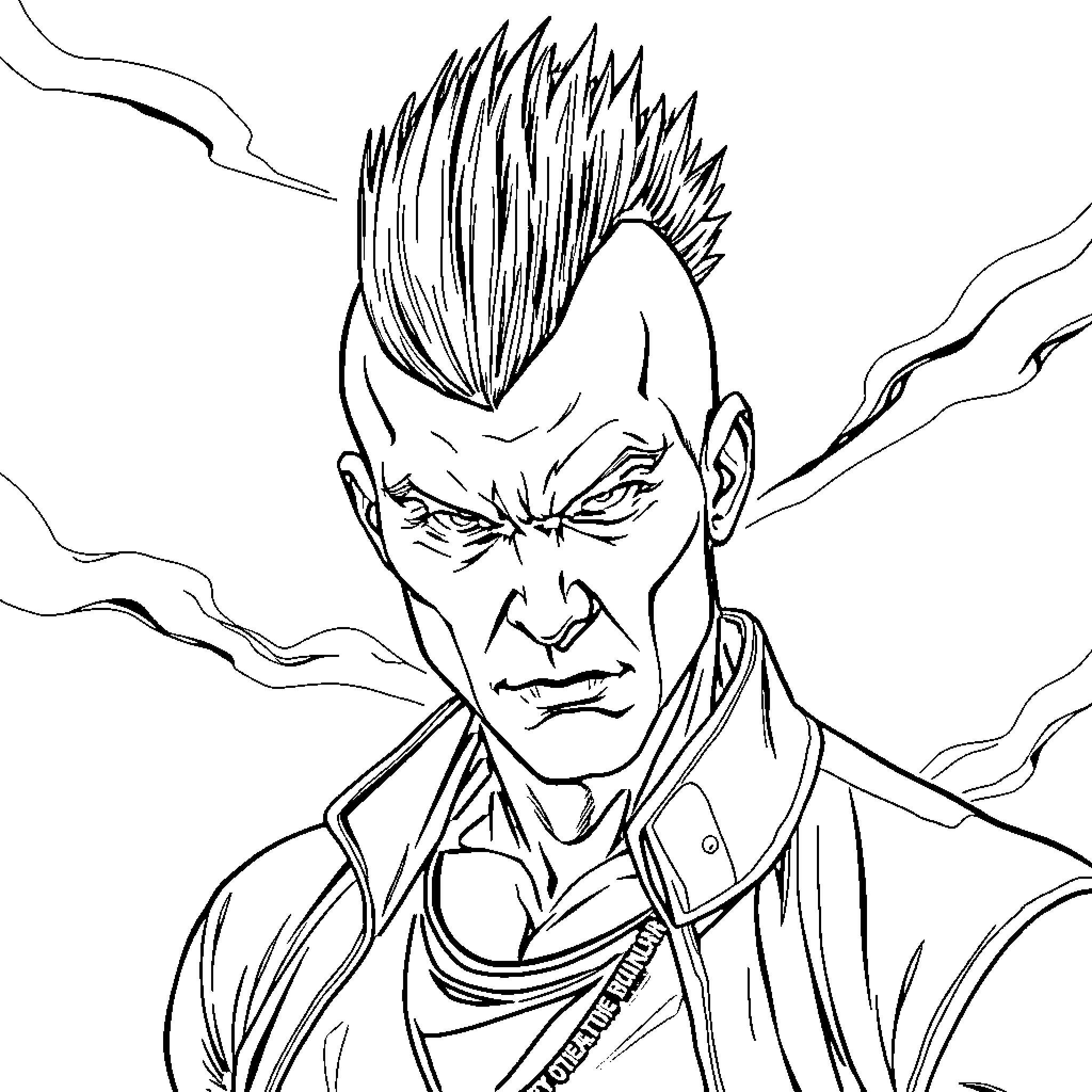 Hawk-eyed warrior with intense expression Coloring Page (free black-and-white line drawing printable PDF for all, from beginners to advanced learners, including children, teens, adults, and seniors)
