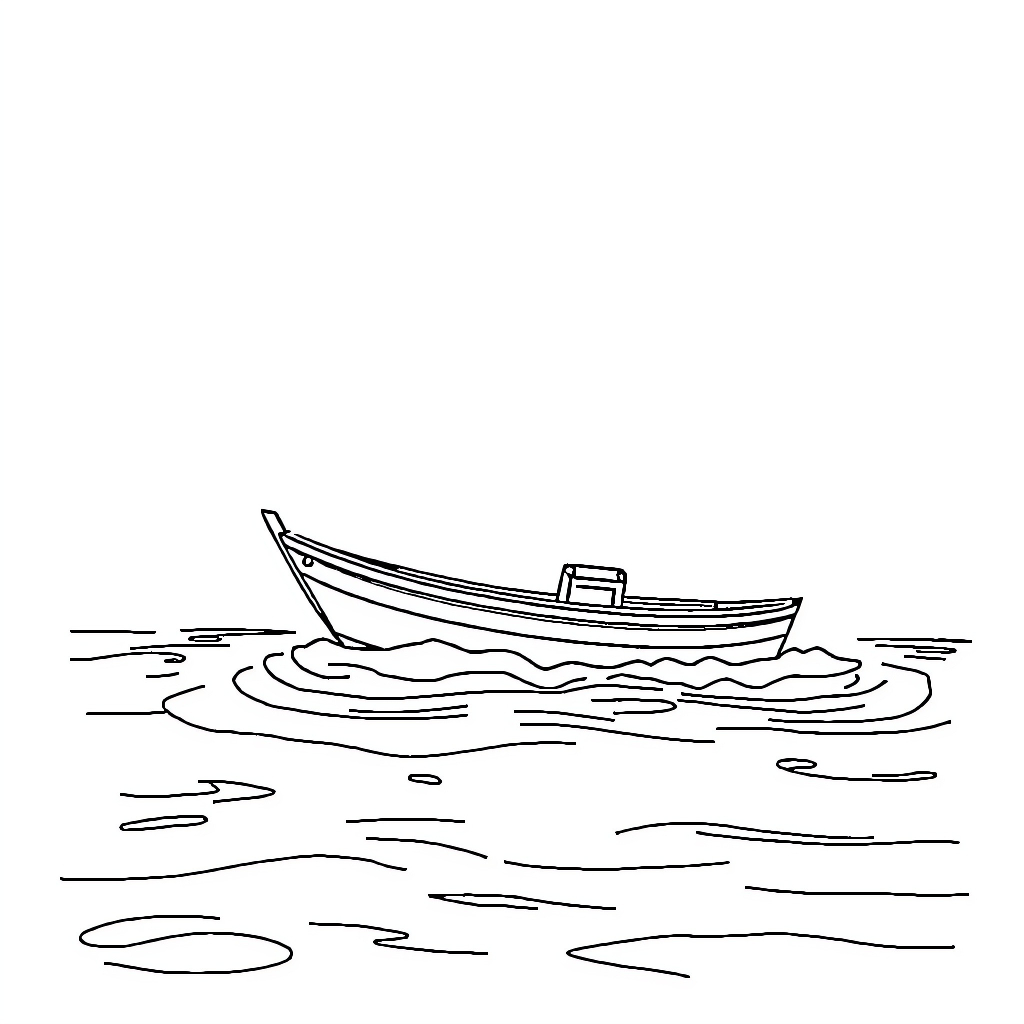 Boat drifting peacefully on the water Coloring Page (free black-and-white line drawing printable PDF for all, from beginners to advanced learners, including children, teens, adults, and seniors)