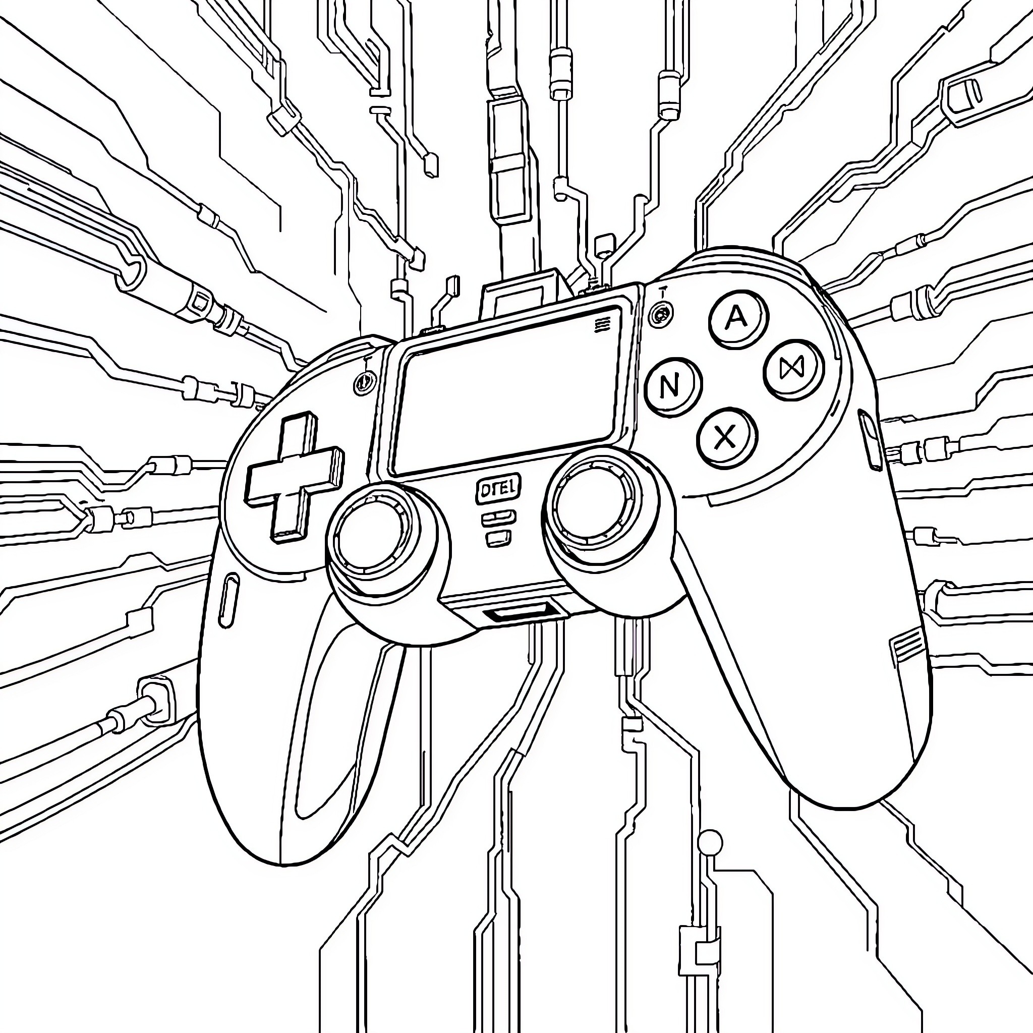 Control System of Electronic Gaming Device Coloring Page (free black-and-white line drawing printable PDF for all, from beginners to advanced learners, including children, teens, adults, and seniors)