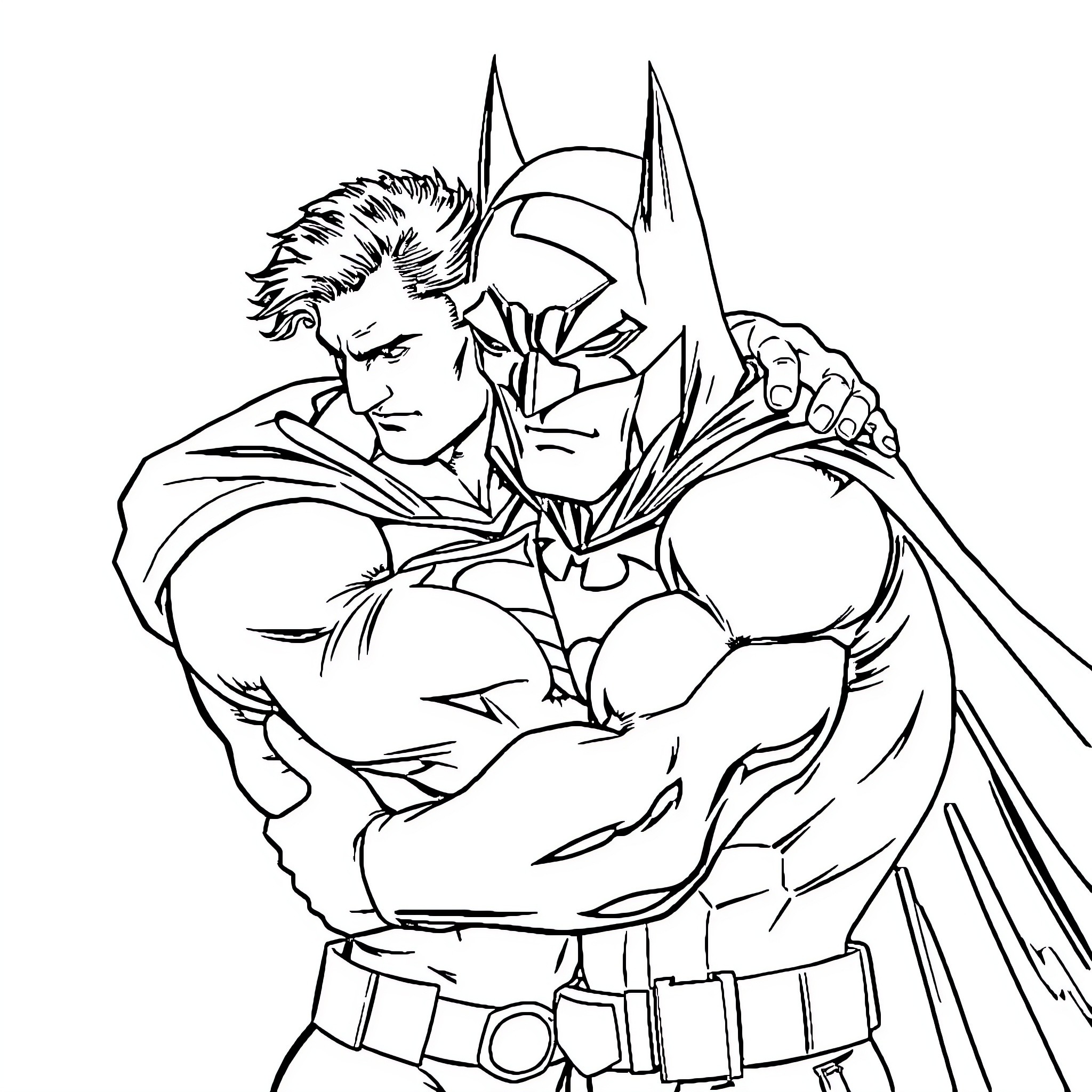 Superman in heroic battle stance Coloring Page (free black-and-white line drawing printable PDF for all, from beginners to advanced learners, including children, teens, adults, and seniors)