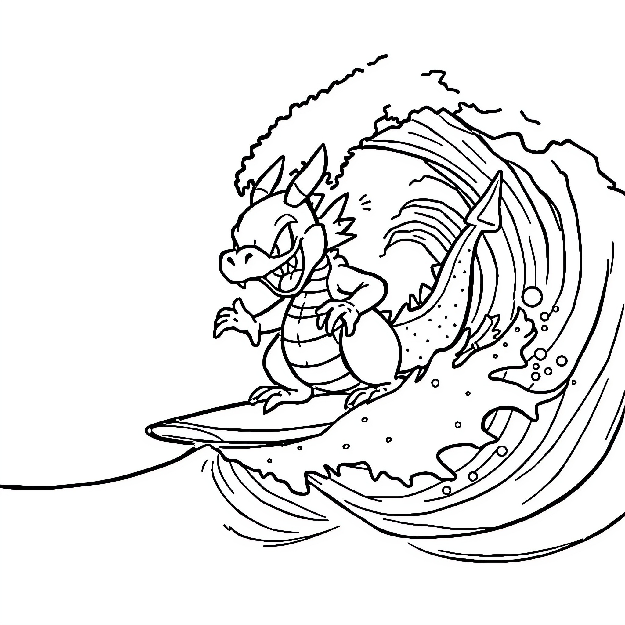 Dragon Ball Character Surfing on a Powerful Wave Coloring Page (free black-and-white line drawing printable PDF for all, from beginners to advanced learners, including children, teens, adults, and seniors)
