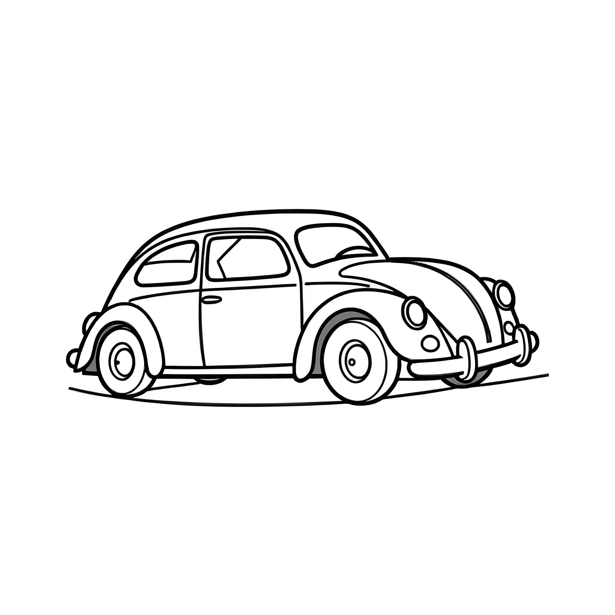 Mini Classic Beetle Car Coloring Page (free black-and-white line drawing printable PDF for all, from beginners to advanced learners, including children, teens, adults, and seniors)