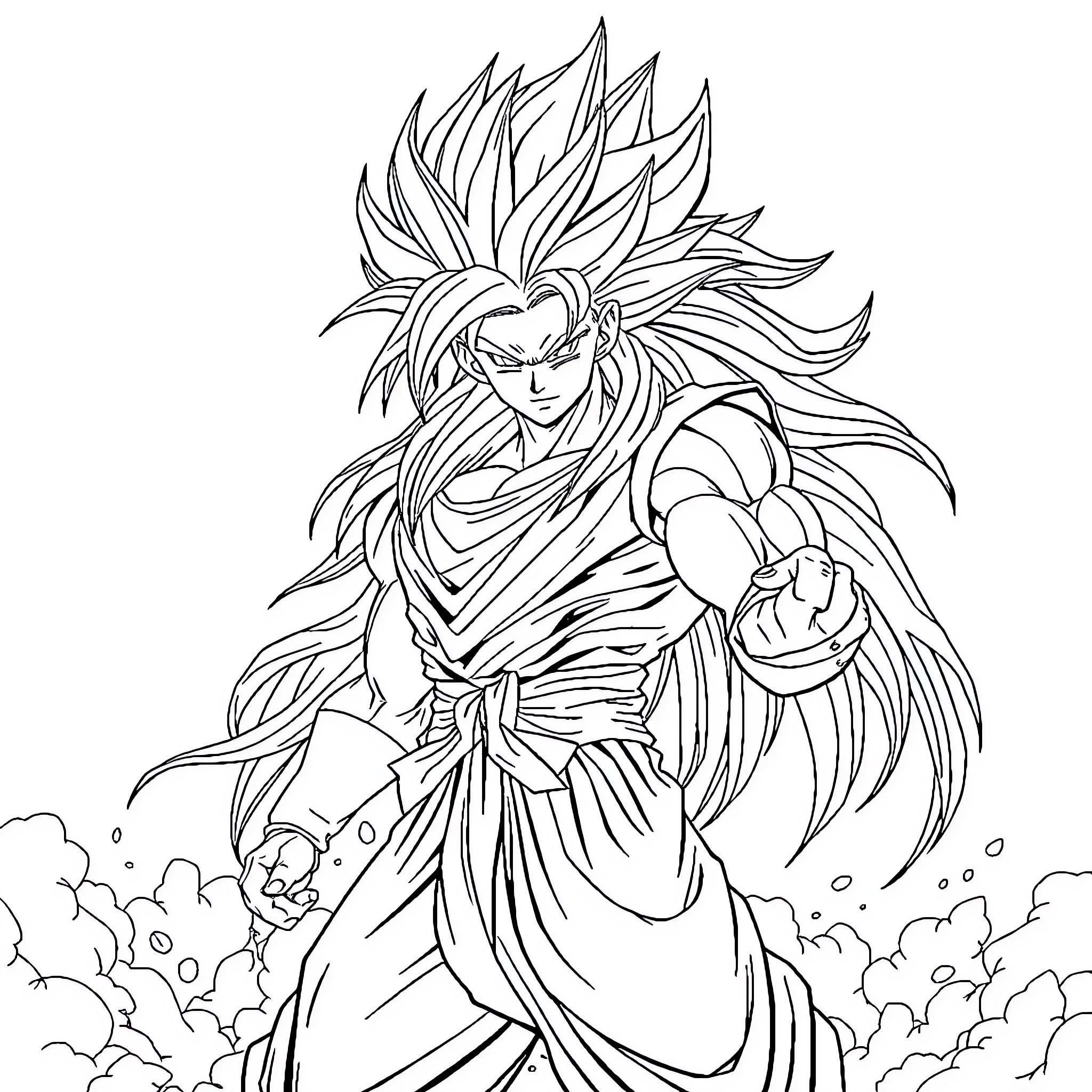 Gogeta in a fierce battle stance Coloring Page (free black-and-white line drawing printable PDF for all, from beginners to advanced learners, including children, teens, adults, and seniors)