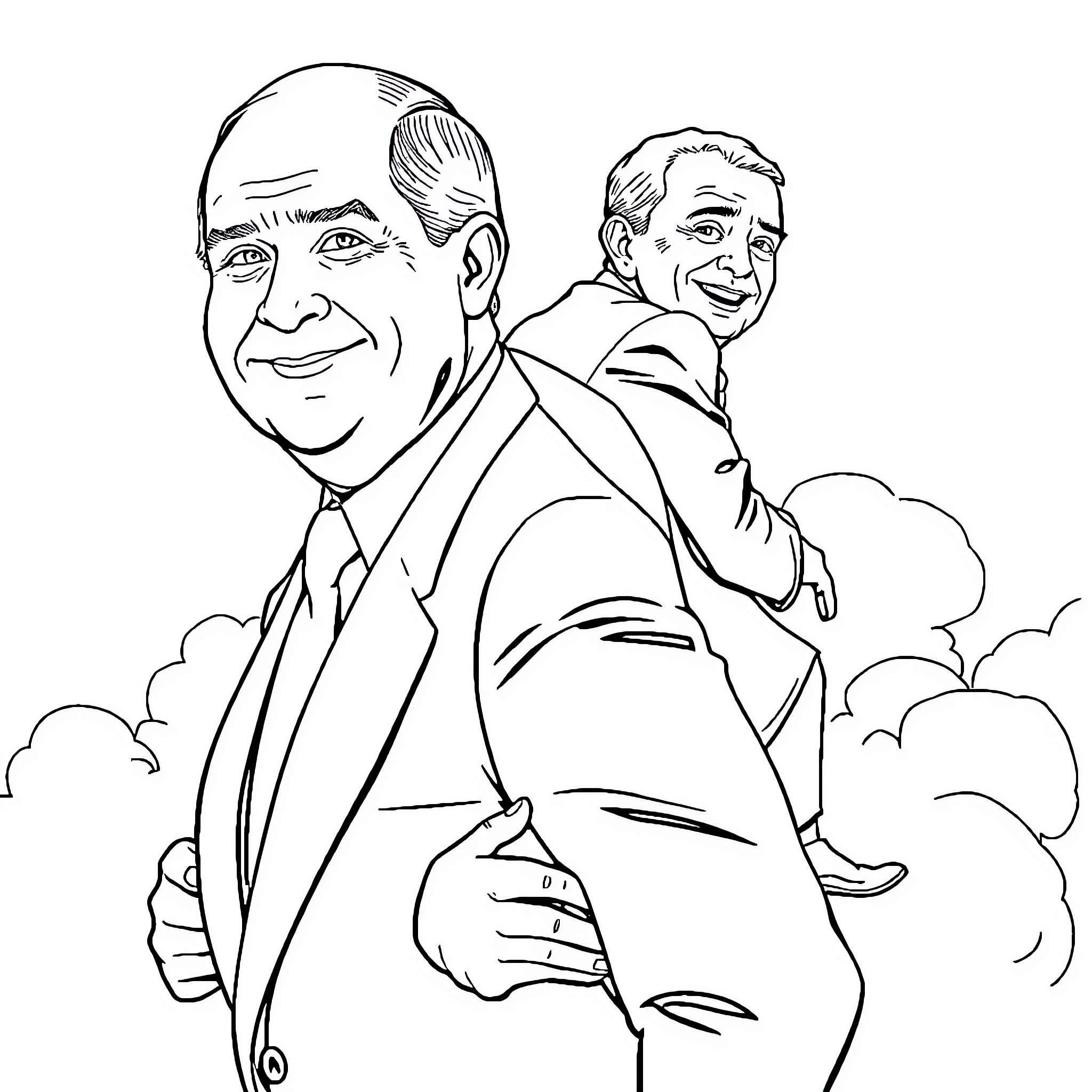 Donald Trump in Formal Attire with an Unusual Companion Coloring Page (free black-and-white line drawing printable PDF for all, from beginners to advanced learners, including children, teens, adults, and seniors)