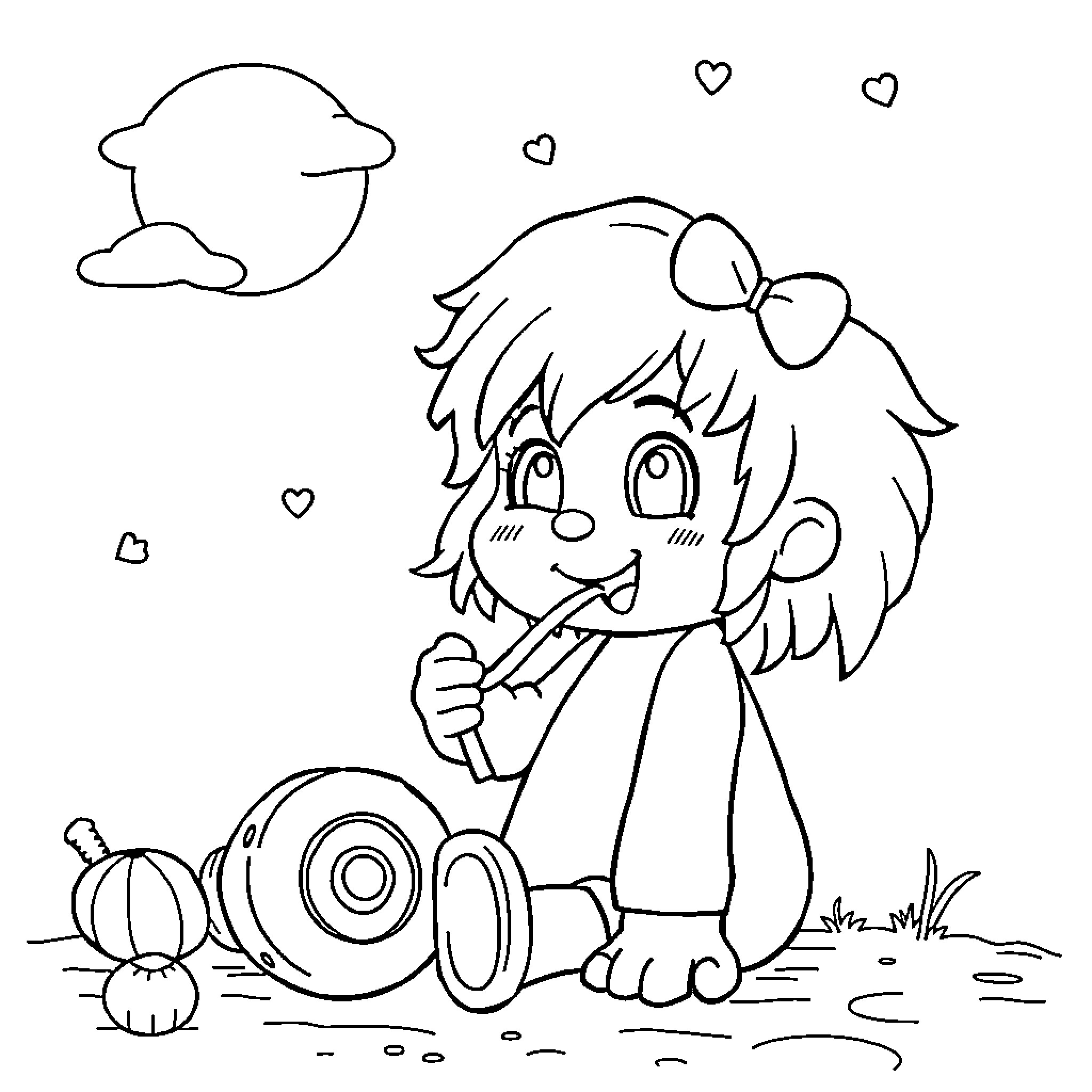 Toddler playing with toys in the park Coloring Page (free black-and-white line drawing printable PDF for all, from beginners to advanced learners, including children, teens, adults, and seniors)