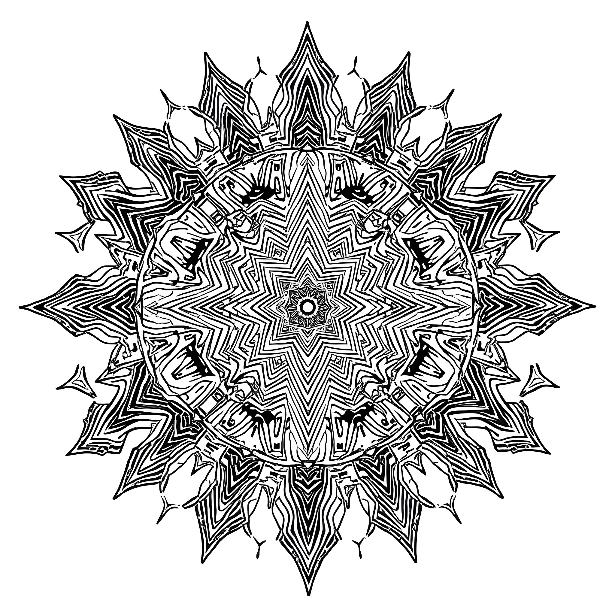 Cyber Mandala: Intricate Geometric Patterns Coloring Page (free black-and-white line drawing printable PDF for all, from beginners to advanced learners, including children, teens, adults, and seniors)