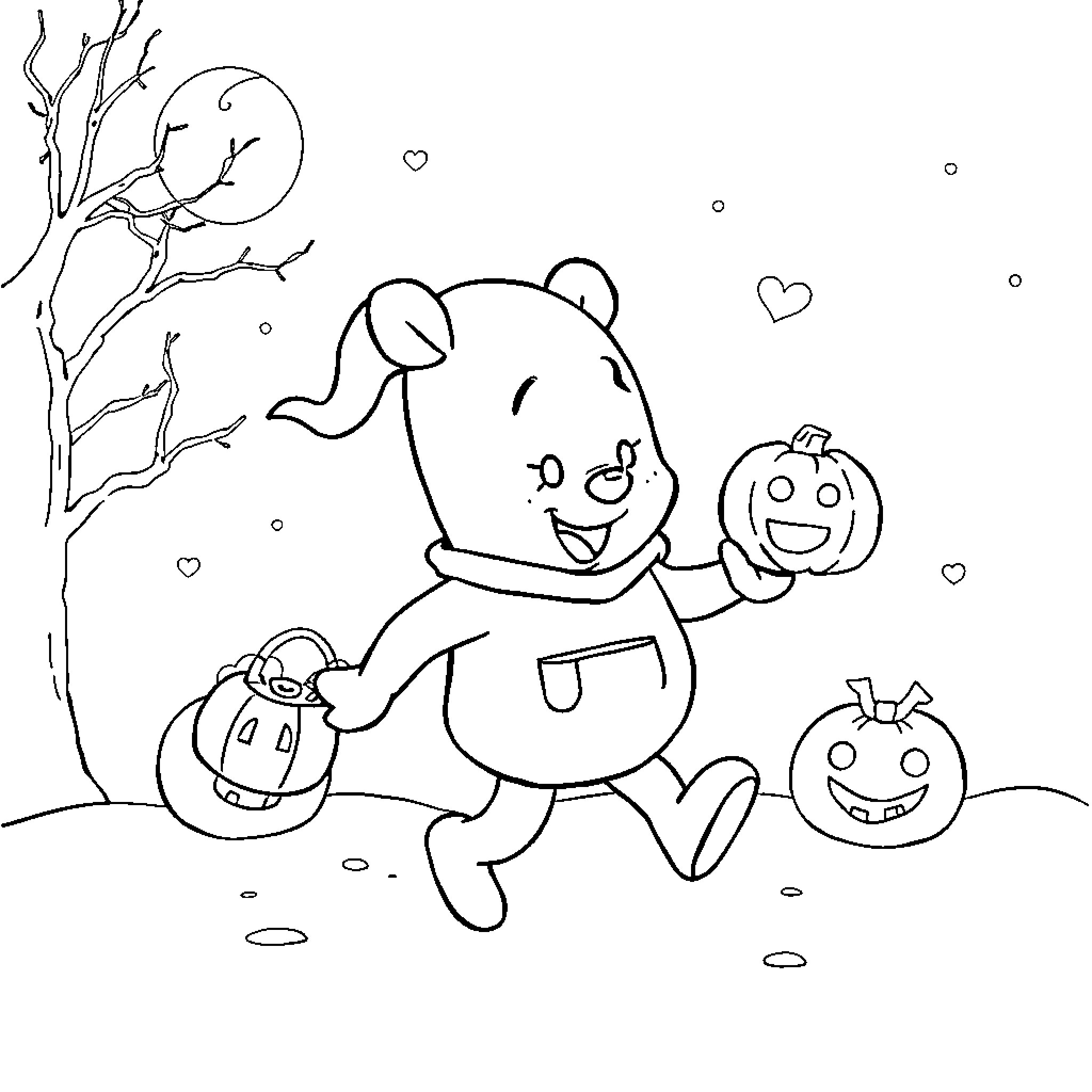 Musical Note: Cute character celebrating Halloween Coloring Page (free black-and-white line drawing printable PDF for all, from beginners to advanced learners, including children, teens, adults, and seniors)