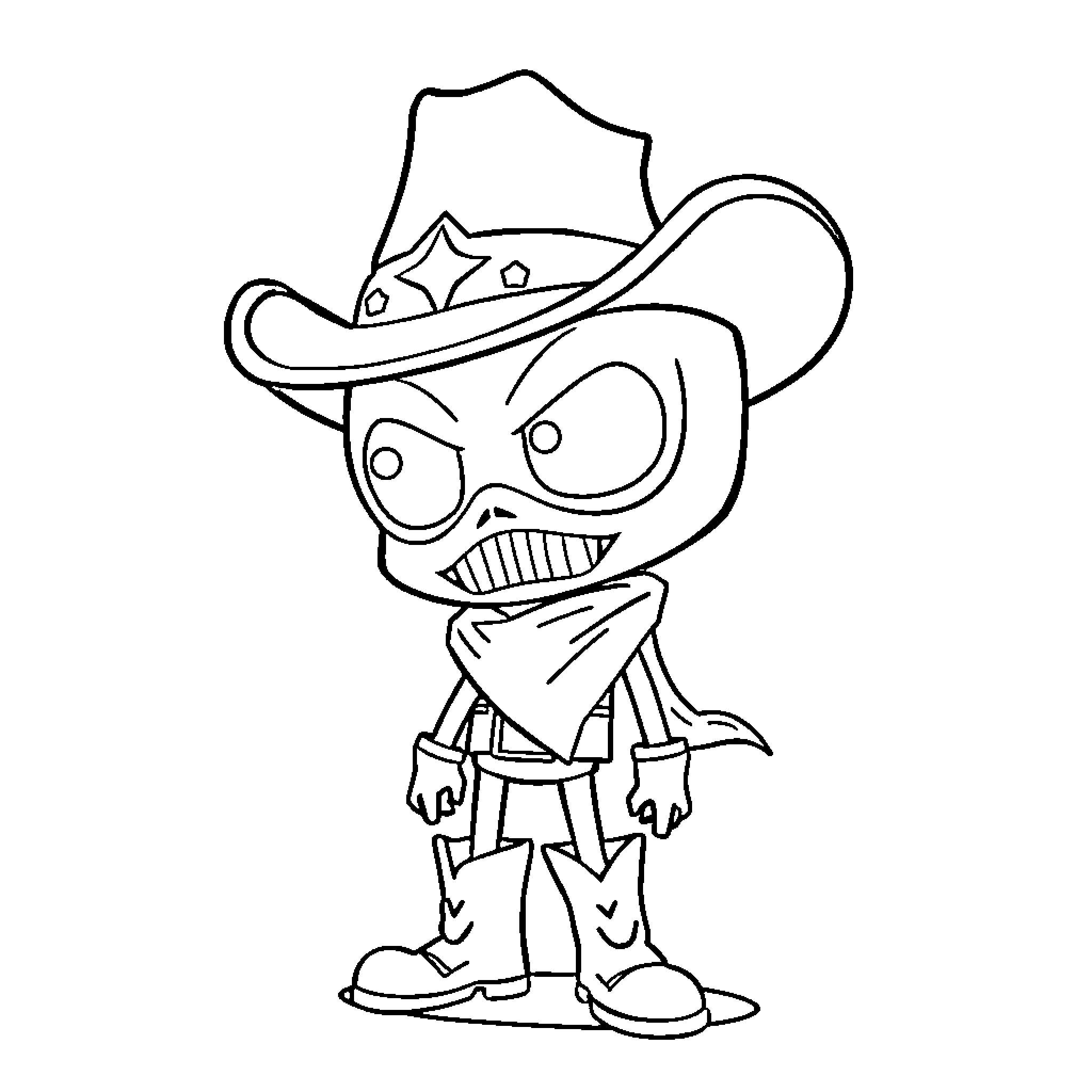 Invader Zim as a Cowboy Character Coloring Page (free black-and-white line drawing printable PDF for all, from beginners to advanced learners, including children, teens, adults, and seniors)
