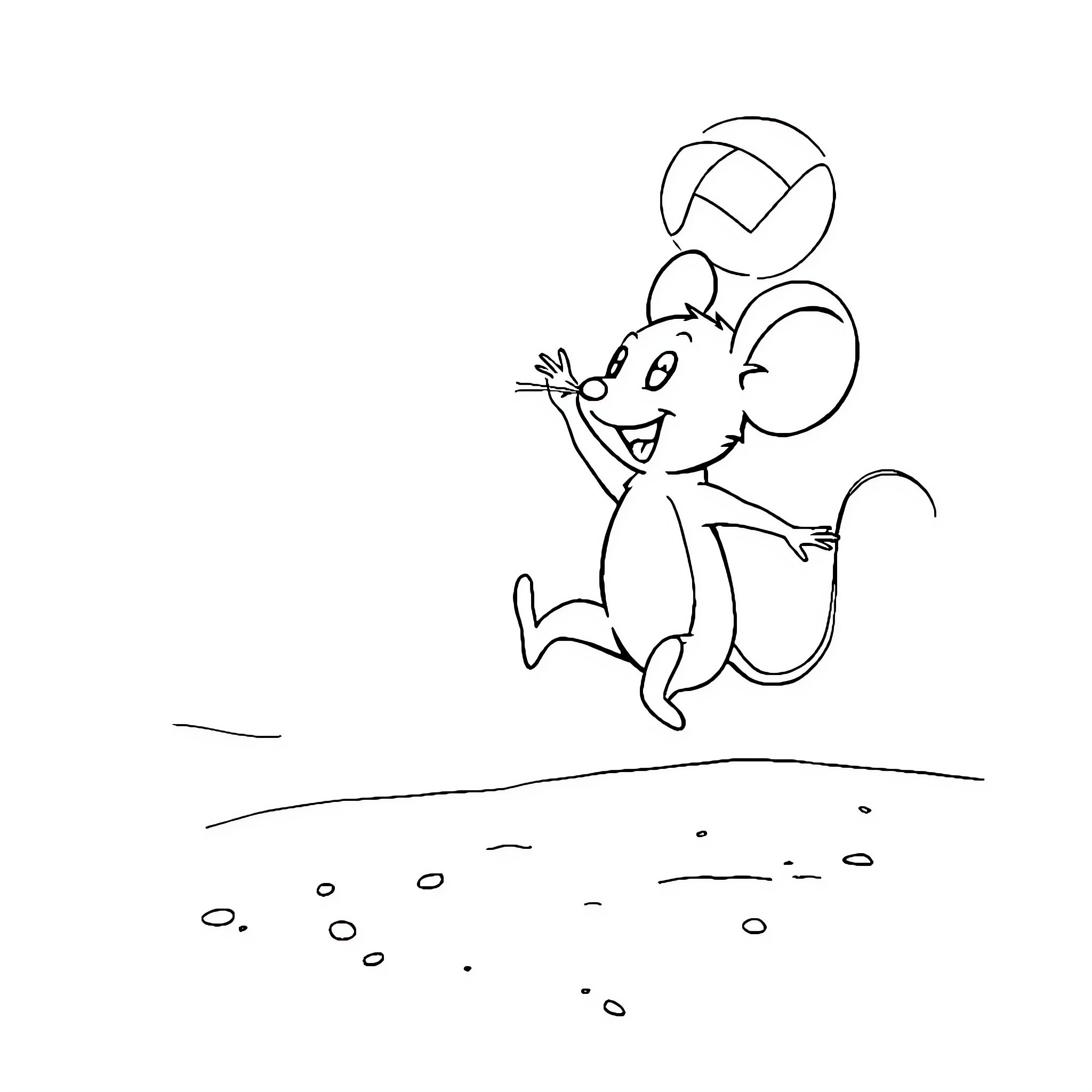 Mini Mouse happily jumping on the ground Coloring Page (free black-and-white line drawing printable PDF for all, from beginners to advanced learners, including children, teens, adults, and seniors)